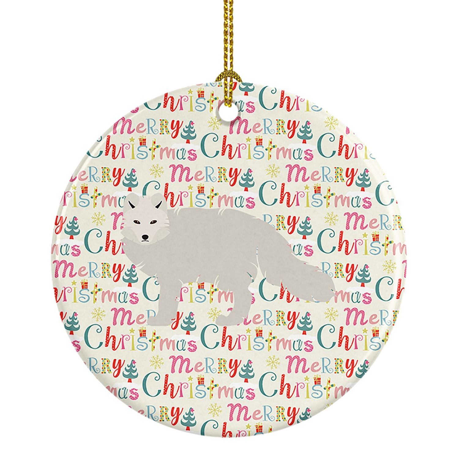 White Arctic Fox Christmas Ceramic Ornament Christmas Tree Hanging Decorations for Home Christmas Holiday, Party, Gift, 3 in, Mu