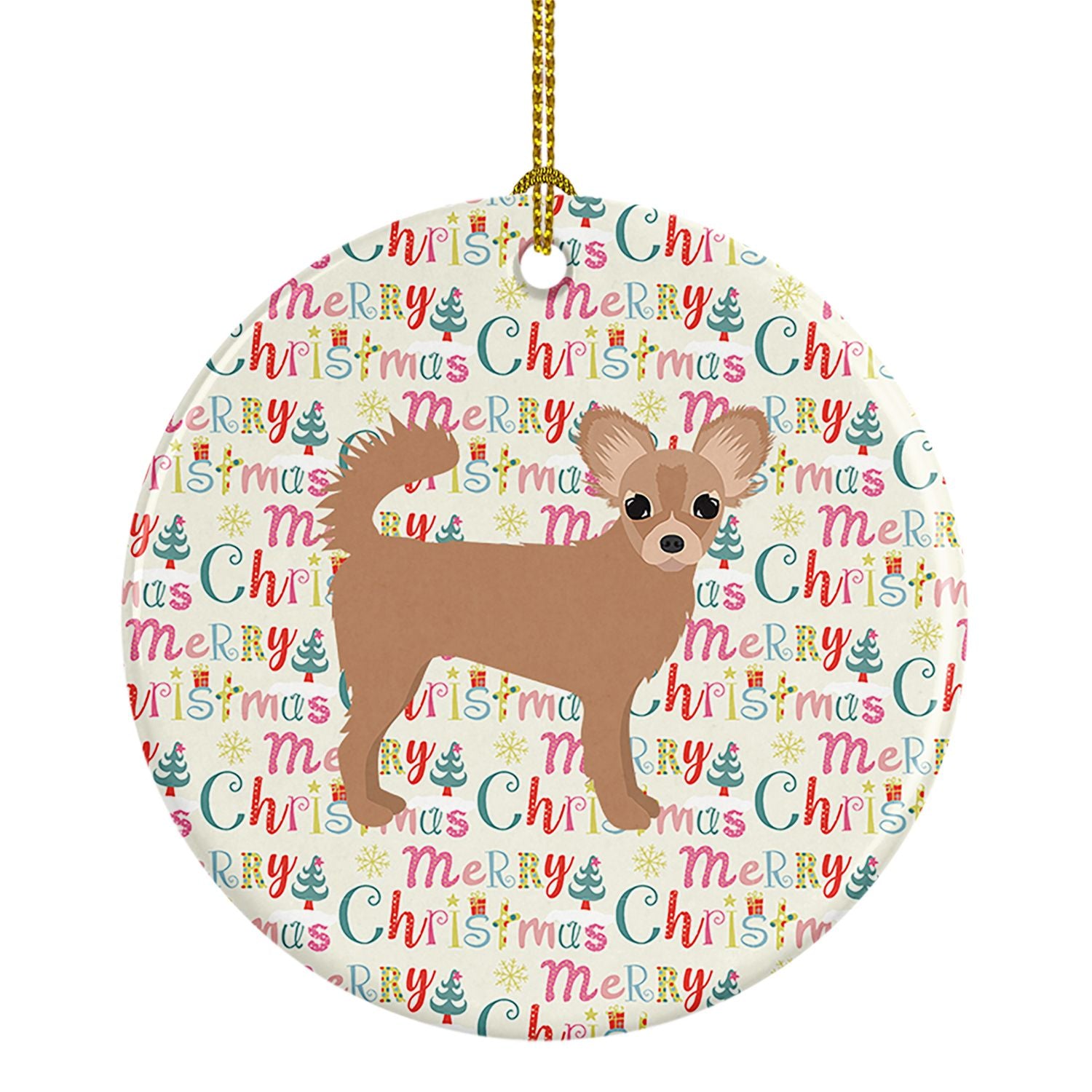 Longhair Chihuahua #2 Merry Christmas Ceramic Ornament Christmas Tree Hanging Decorations for Home Christmas Holiday, Party, Gif