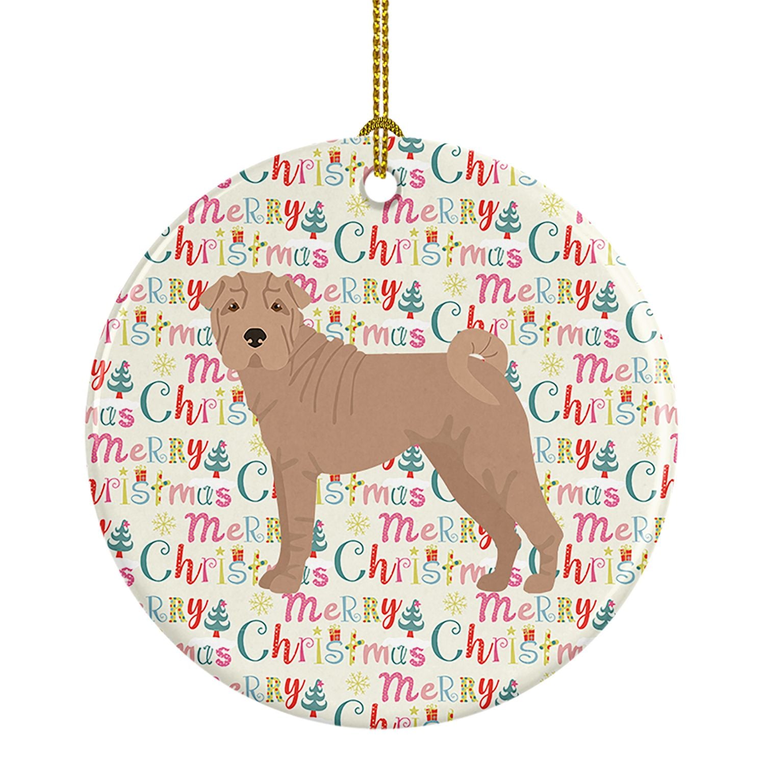 Shar Pei #2 Merry Christmas Ceramic Ornament Christmas Tree Hanging Decorations for Home Christmas Holiday, Party, Gift, 3 in, M