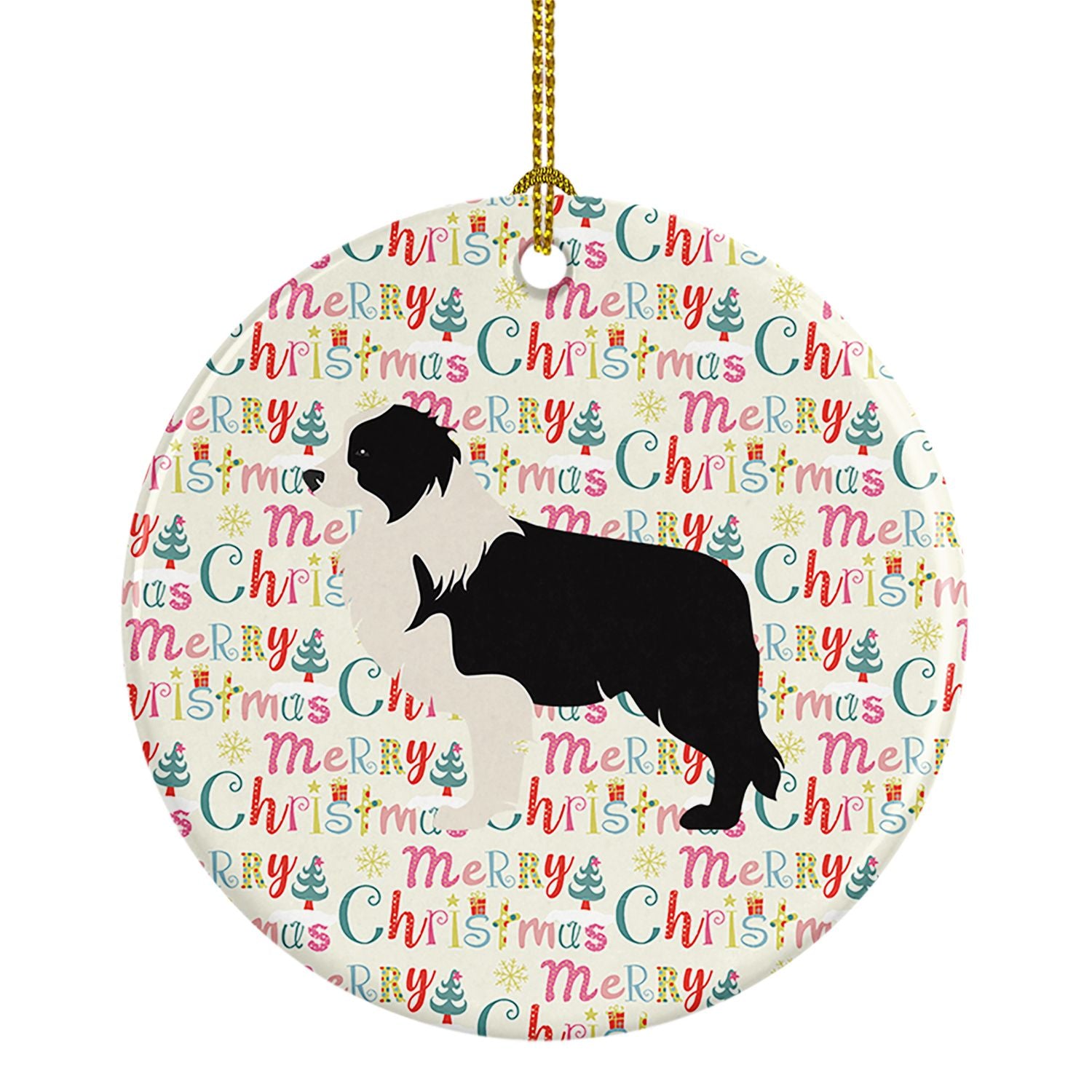 Black Border Collie Merry Christmas Ceramic Ornament Christmas Tree Hanging Decorations for Home Christmas Holiday, Party, Gift,