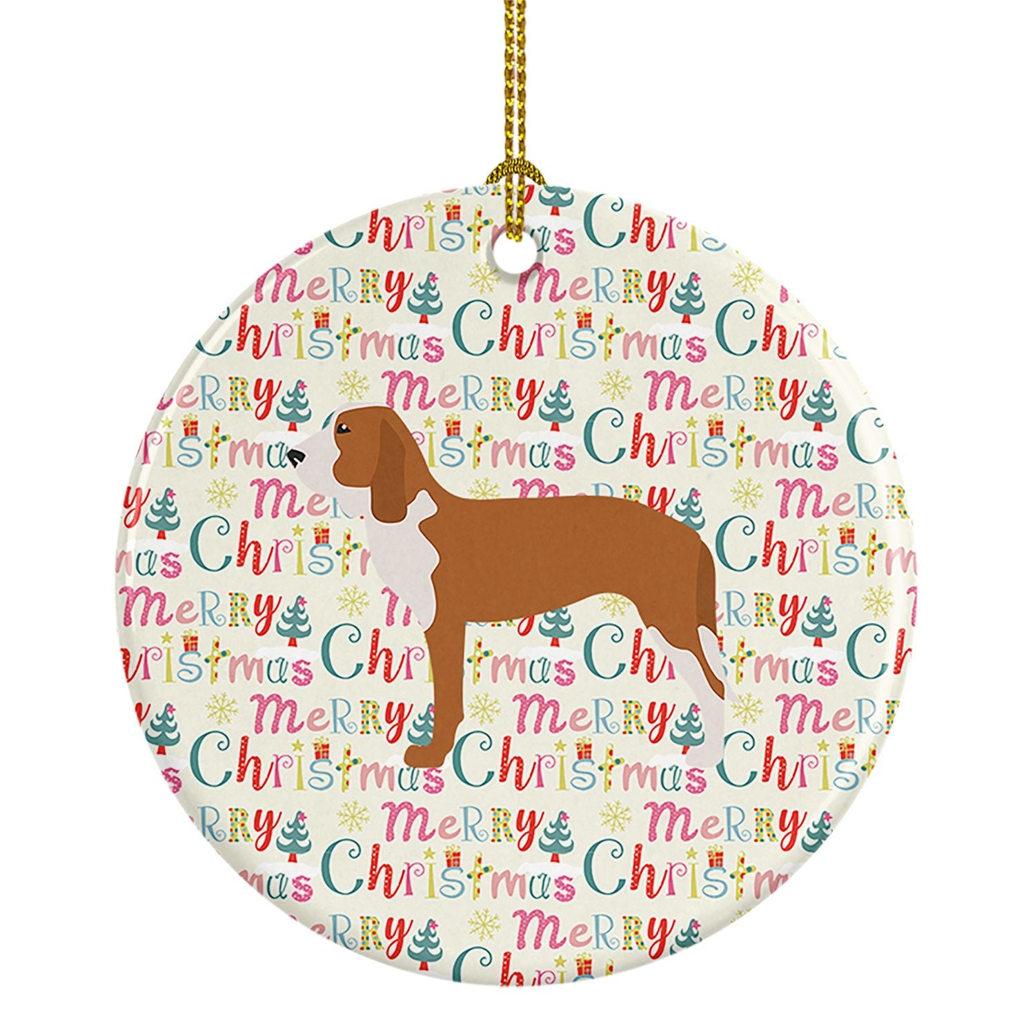 Spanish Hound Merry Christmas Ceramic Ornament Christmas Tree Hanging Decorations for Home Christmas Holiday, Party, Gift, 3 in,