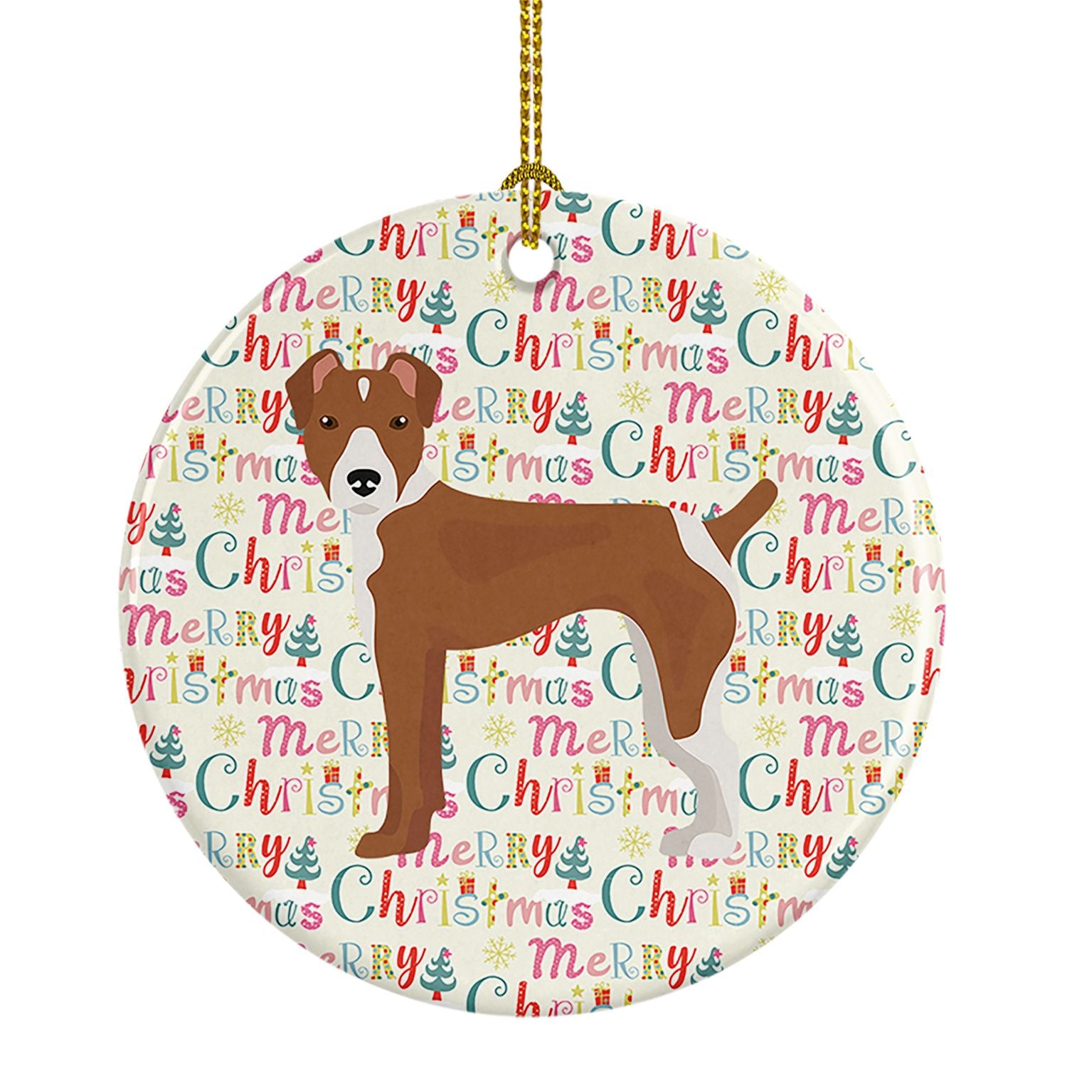 Rat Terrier Merry Christmas Ceramic Ornament Christmas Tree Hanging Decorations for Home Christmas Holiday, Party, Gift, 3 in, M