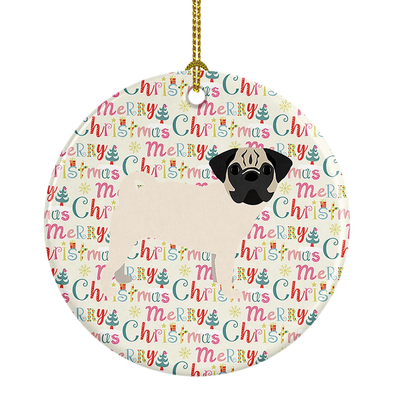 Pug #1 Merry Christmas Ceramic Ornament Christmas Tree Hanging Decorations for Home Christmas Holiday, Party, Gift, 3 in, Multic