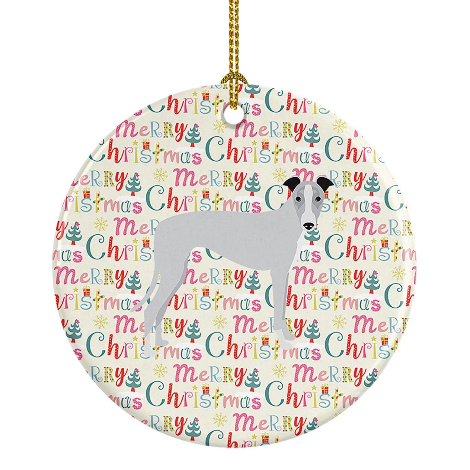 Whippet Merry Christmas Ceramic Ornament Christmas Tree Hanging Decorations for Home Christmas Holiday, Party, Gift, 3 in, Multi