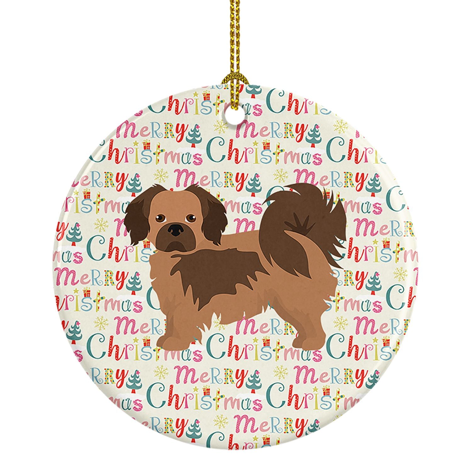 Tibetan Spaniel Merry Christmas Ceramic Ornament Christmas Tree Hanging Decorations for Home Christmas Holiday, Party, Gift, 3 i