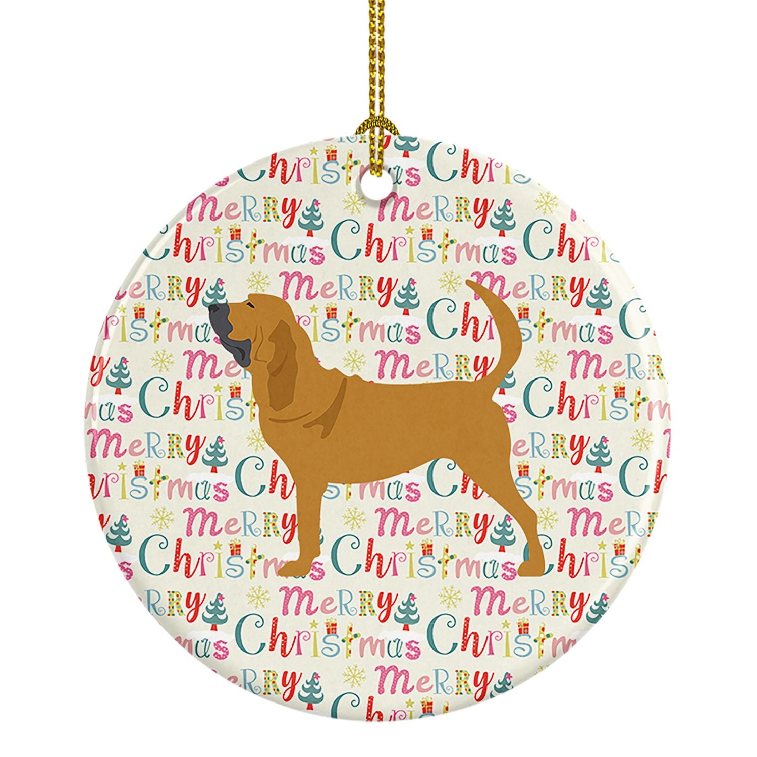Bloodhound Merry Christmas Ceramic Ornament Christmas Tree Hanging Decorations for Home Christmas Holiday, Party, Gift, 3 in, Mu