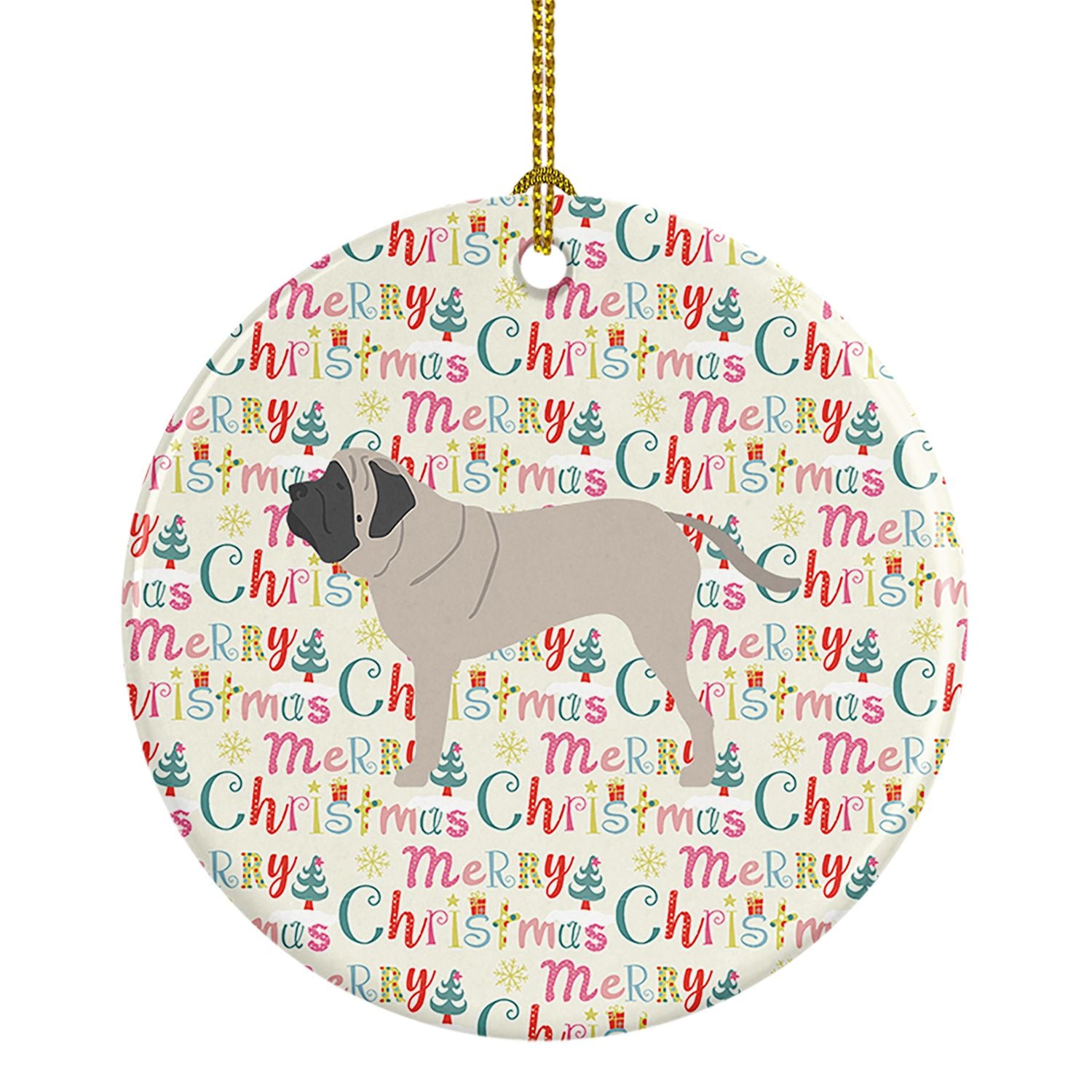 English Mastiff Merry Christmas Ceramic Ornament Christmas Tree Hanging Decorations for Home Christmas Holiday, Party, Gift, 3 i
