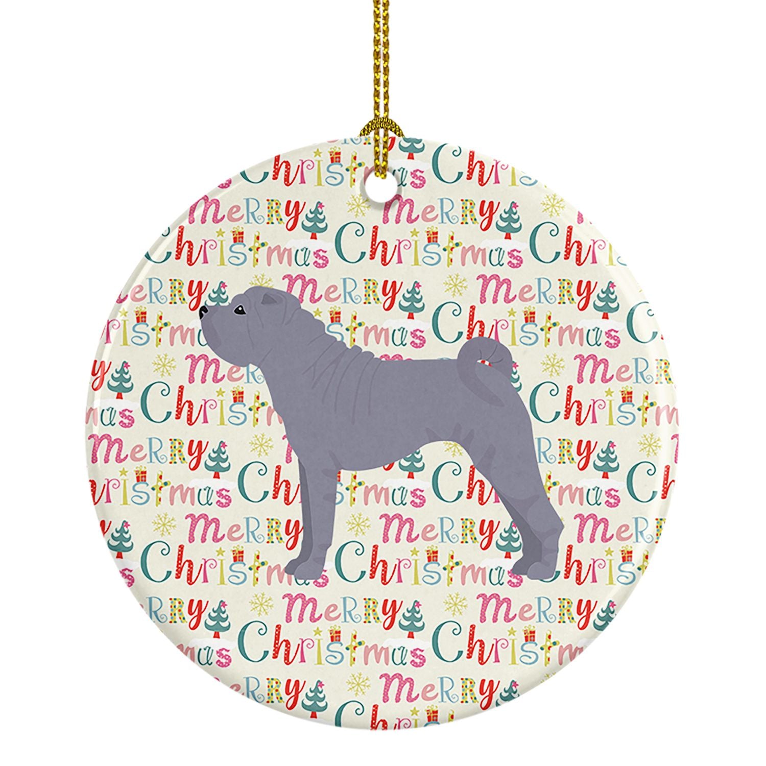 Shar Pei #1 Merry Christmas Ceramic Ornament Christmas Tree Hanging Decorations for Home Christmas Holiday, Party, Gift, 3 in, M