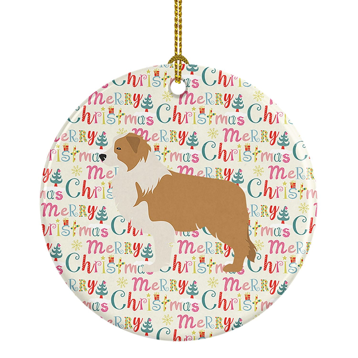 Red Border Collie Merry Christmas Ceramic Ornament Christmas Tree Hanging Decorations for Home Christmas Holiday, Party, Gift, 3