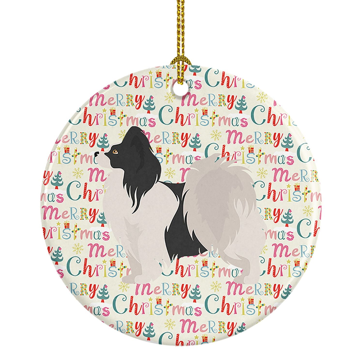 Papillon #2 Merry Christmas Ceramic Ornament Christmas Tree Hanging Decorations for Home Christmas Holiday, Party, Gift, 3 in, M