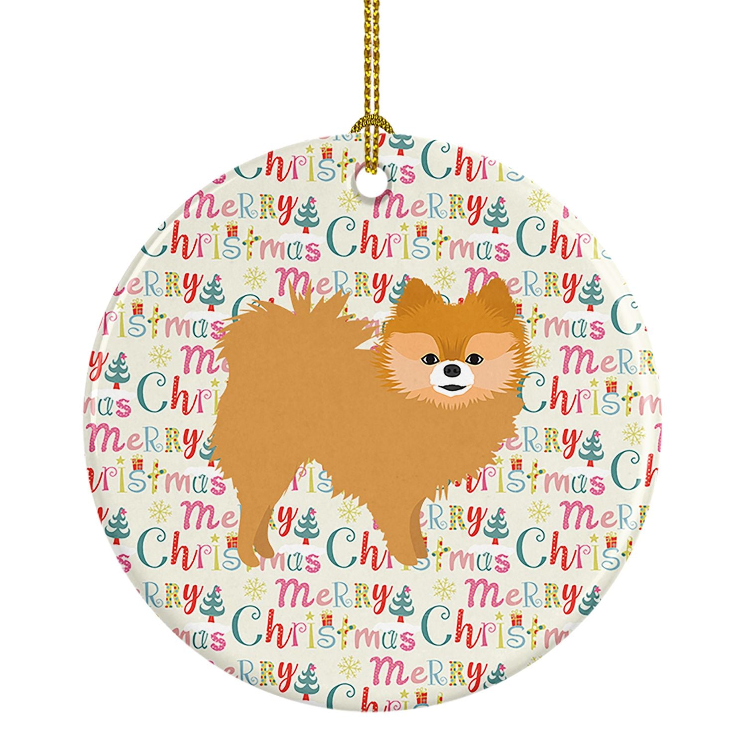 Red Pomeranian Merry Christmas Ceramic Ornament Christmas Tree Hanging Decorations for Home Christmas Holiday, Party, Gift, 3 in