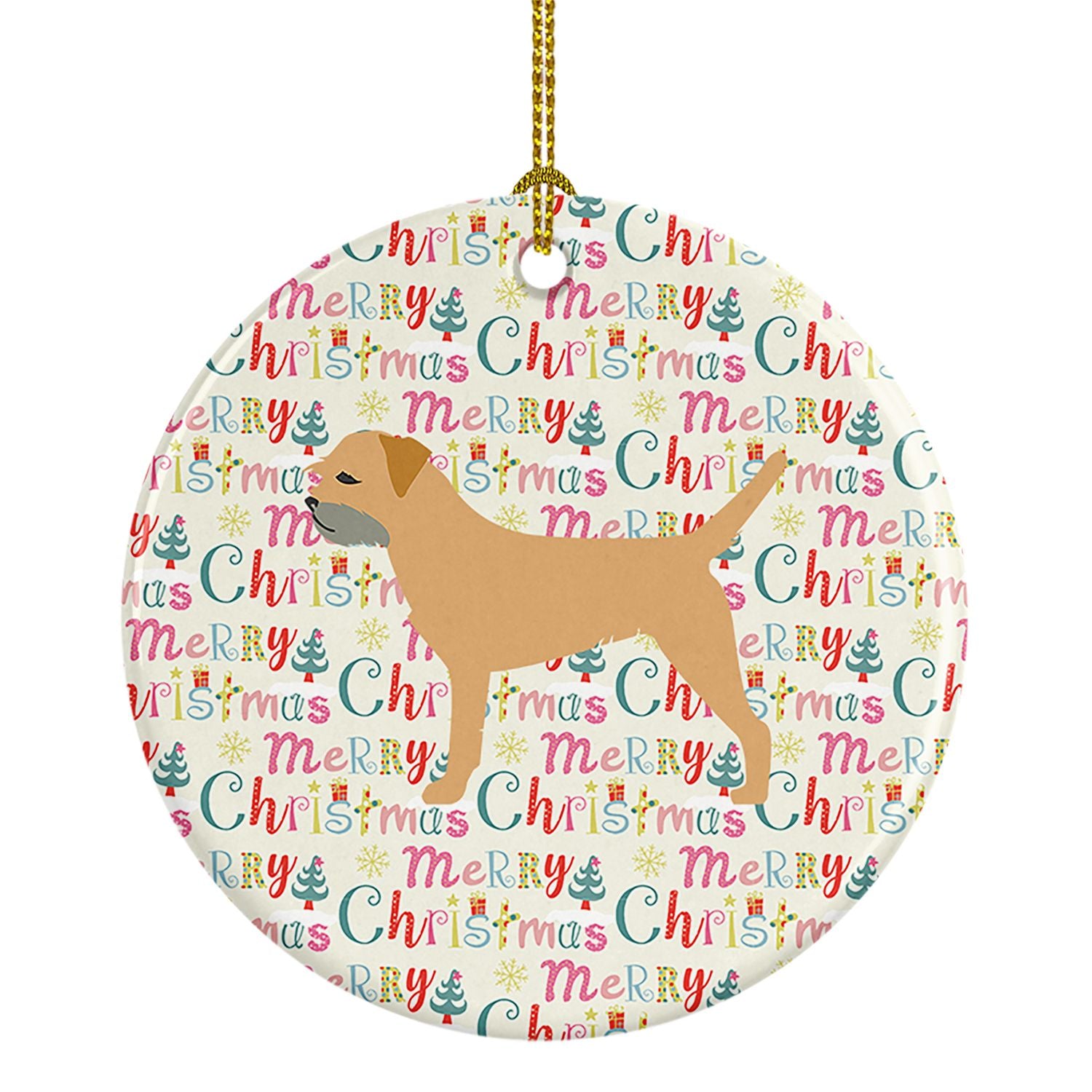 Border Terrier Merry Christmas Ceramic Ornament Christmas Tree Hanging Decorations for Home Christmas Holiday, Party, Gift, 3 in