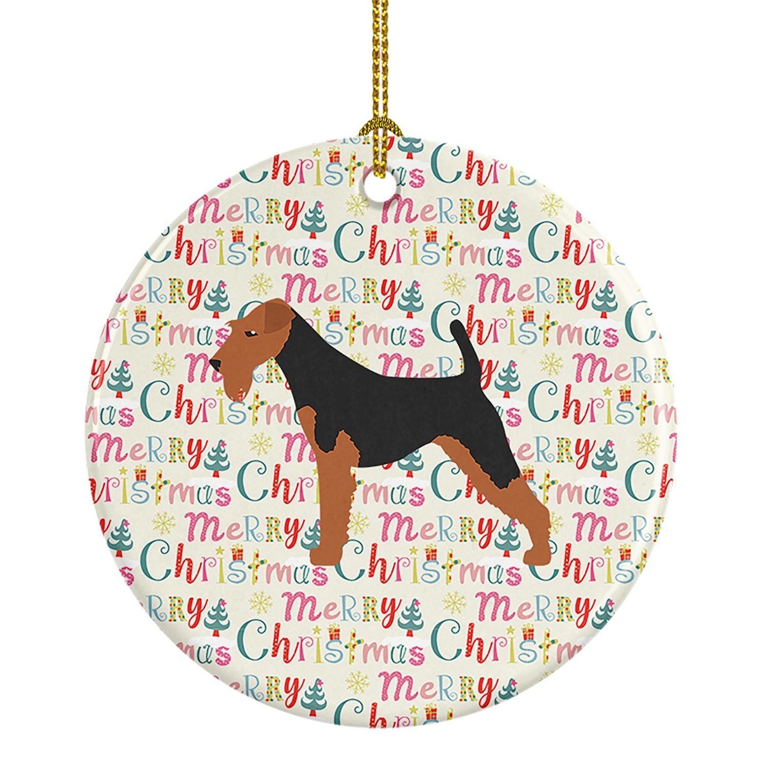 Welsh Terrier Merry Christmas Ceramic Ornament Christmas Tree Hanging Decorations for Home Christmas Holiday, Party, Gift, 3 in,