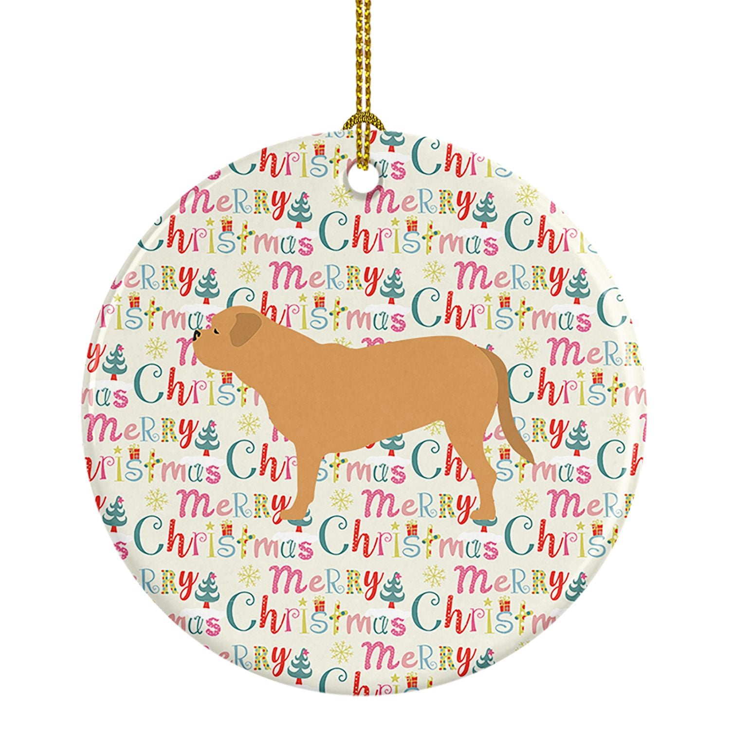 Dogue de Bordeaux Merry Christmas Ceramic Ornament Christmas Tree Hanging Decorations for Home Christmas Holiday, Party, Gift, 3