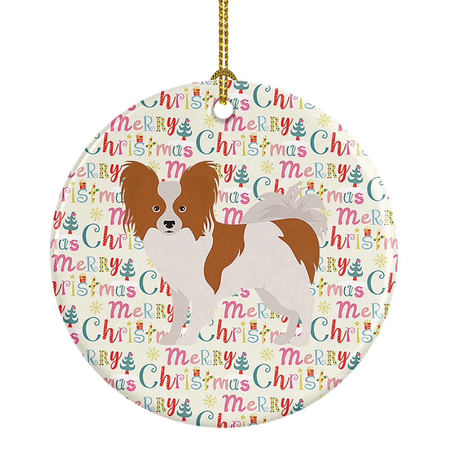 Papillon #1 Merry Christmas Ceramic Ornament Christmas Tree Hanging Decorations for Home Christmas Holiday, Party, Gift, 3 in, M
