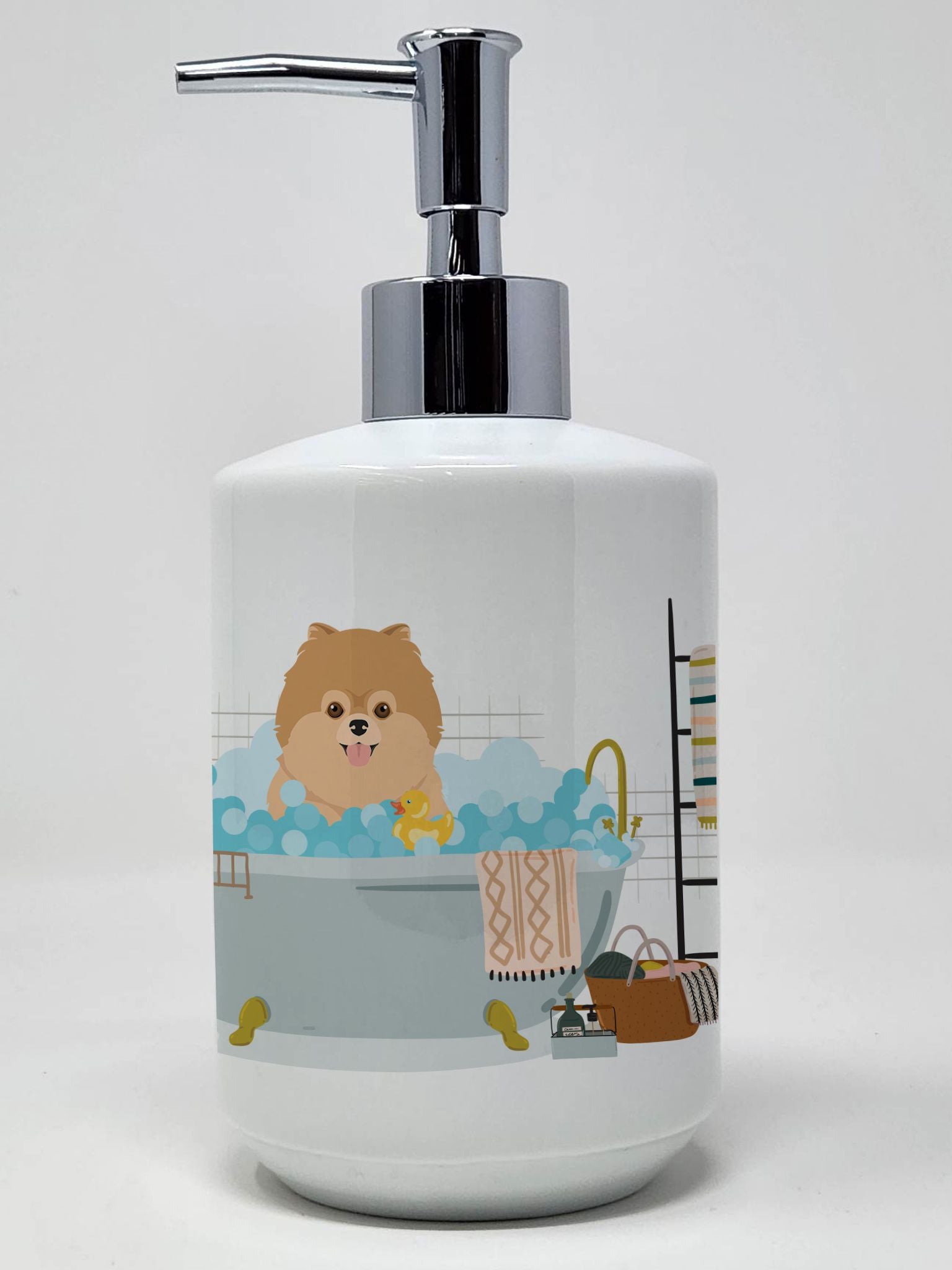 Orange Pomeranian Ceramic Soap Dispenser Hand Soap Dispenser Pump Bottles for Bathroom Kitchen, Empty Refillable Liquid Soap Con