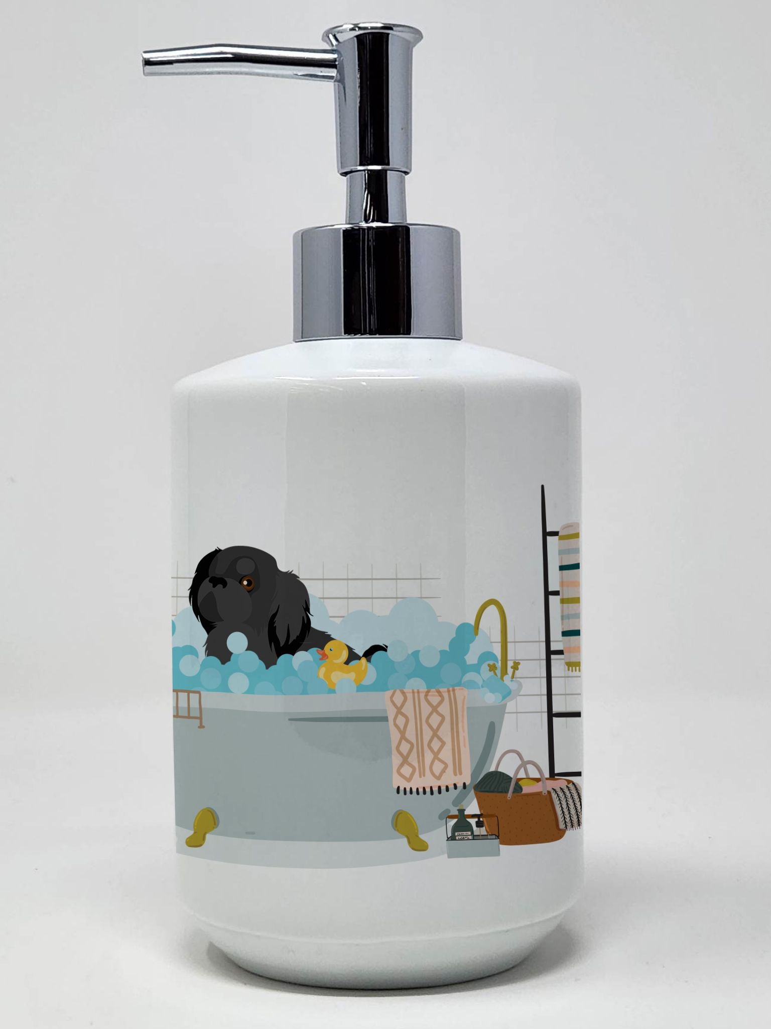 Black Pekingese Ceramic Soap Dispenser Hand Soap Dispenser Pump Bottles for Bathroom Kitchen, Empty Refillable Liquid Soap Conta