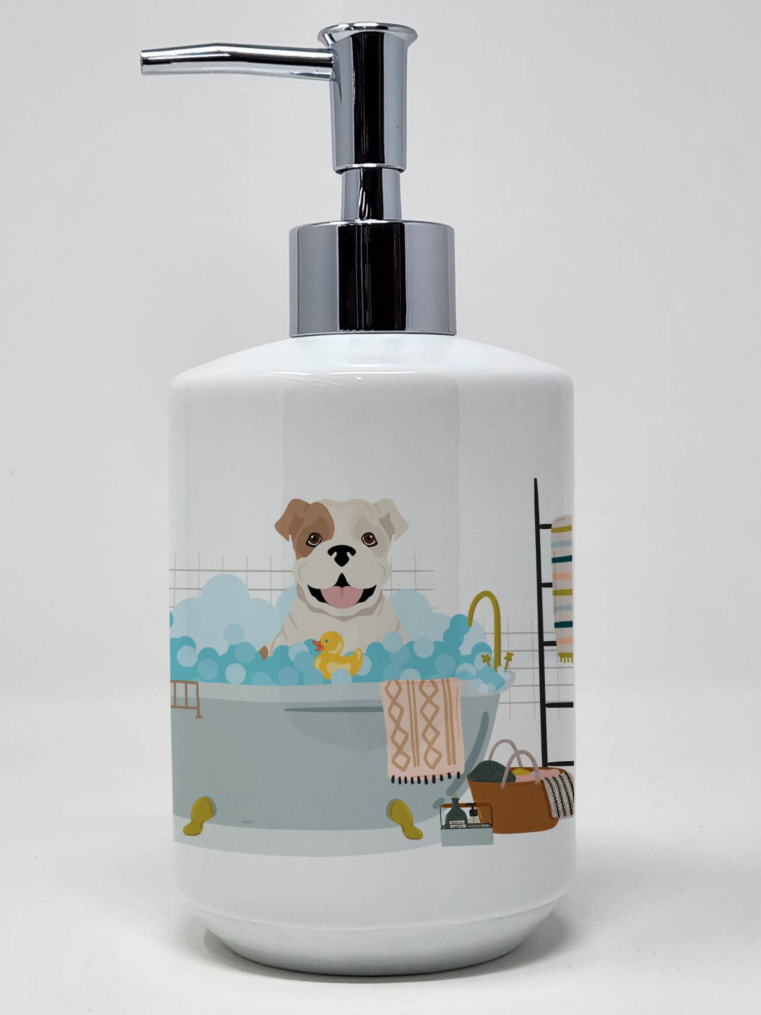 Piebald English Bulldog Ceramic Soap Dispenser Hand Soap Dispenser Pump Bottles for Bathroom Kitchen, Empty Refillable Liquid So