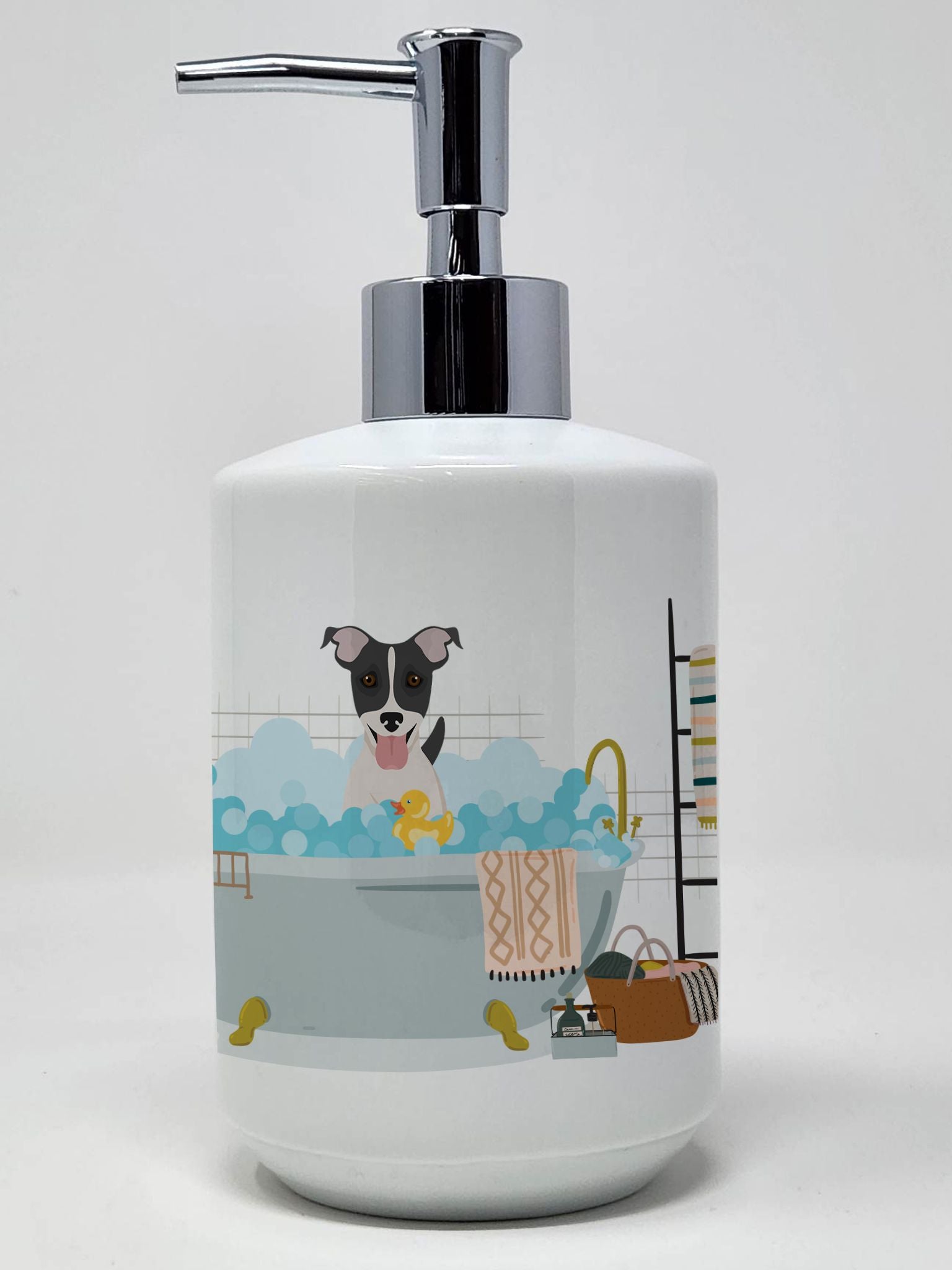 Black White Smooth Jack Russell Terrier Ceramic Soap Dispenser Hand Soap Dispenser Pump Bottles for Bathroom Kitchen, Empty Refi