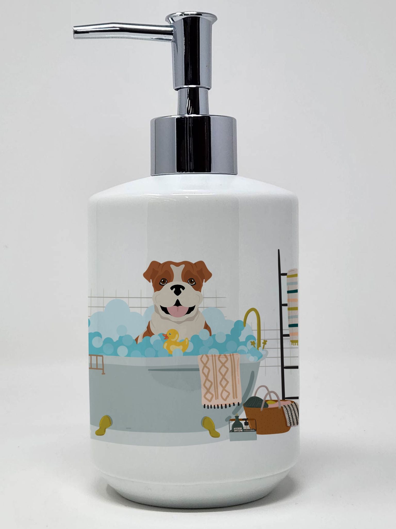 Red English Bulldog Ceramic Soap Dispenser Hand Soap Dispenser Pump Bottles for Bathroom Kitchen, Empty Refillable Liquid Soap C