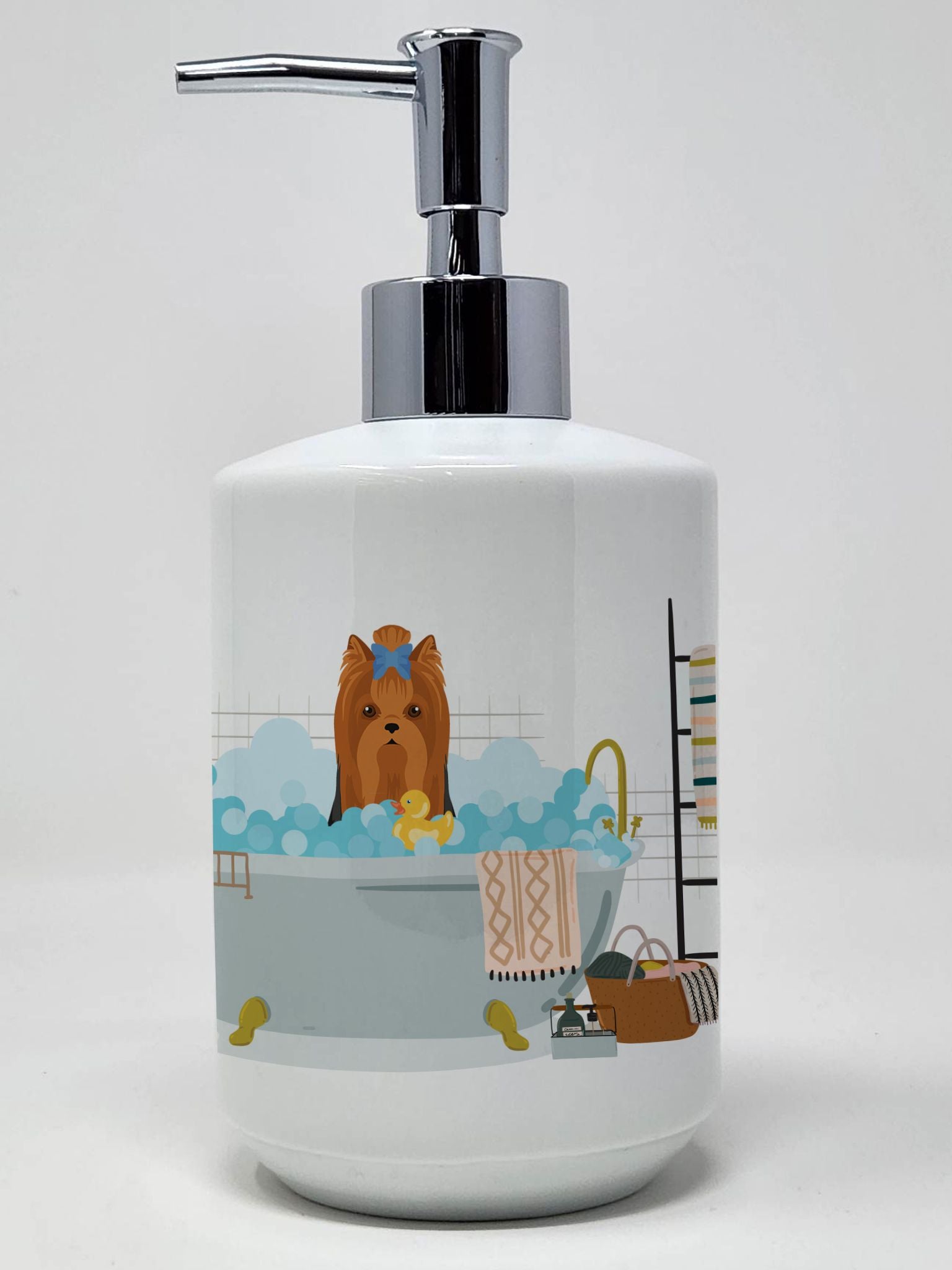 Black and Tan Full Coat Yorkshire Terrier Ceramic Soap Dispenser Hand Soap Dispenser Pump Bottles for Bathroom Kitchen, Empty Re