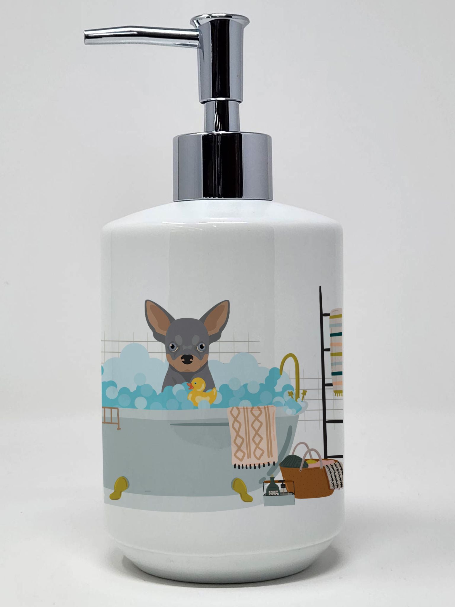 Blue and Tan Chihuahua Ceramic Soap Dispenser Hand Soap Dispenser Pump Bottles for Bathroom Kitchen, Empty Refillable Liquid Soa