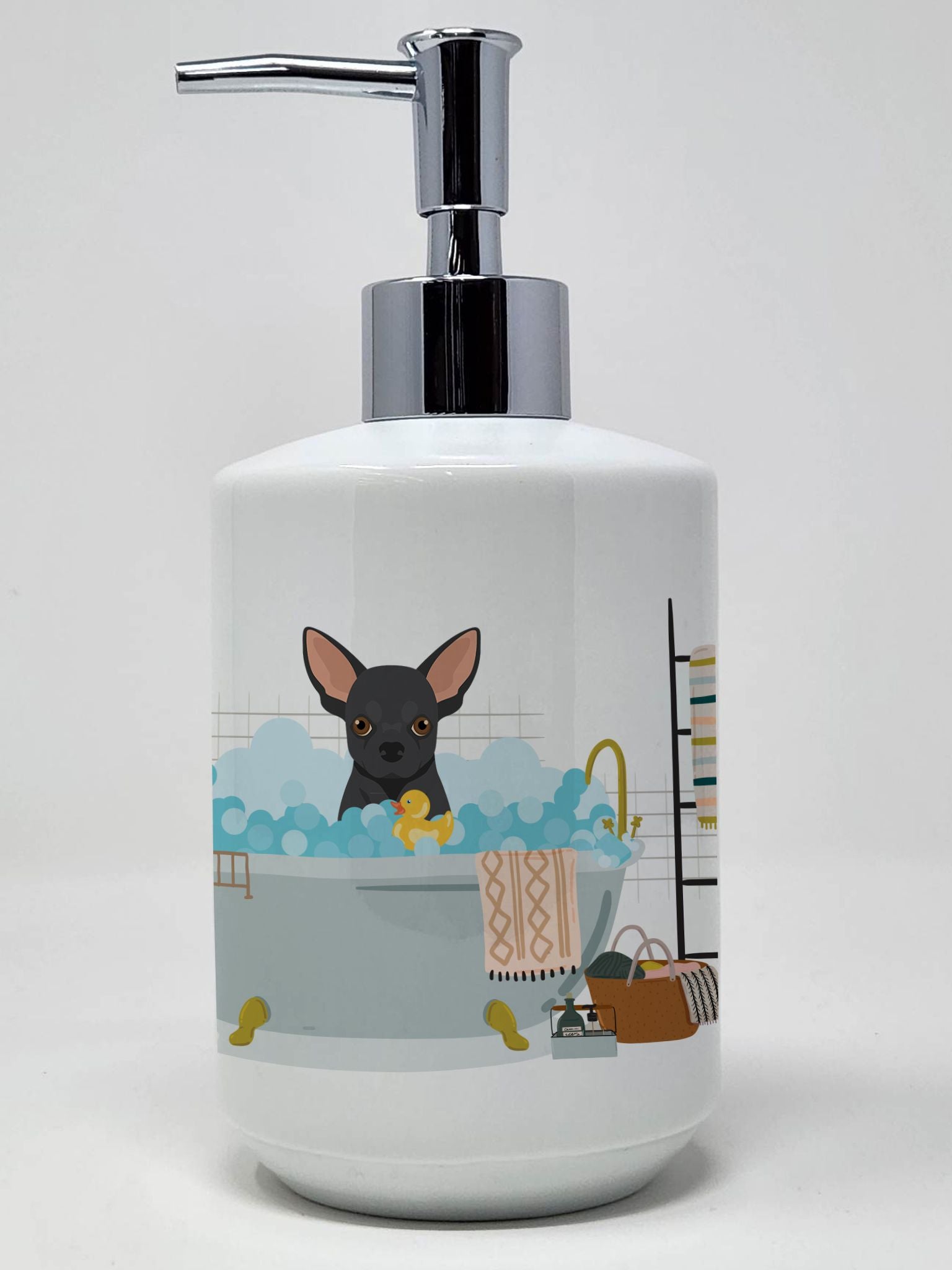 Black Chihuahua Ceramic Soap Dispenser Hand Soap Dispenser Pump Bottles for Bathroom Kitchen, Empty Refillable Liquid Soap Conta