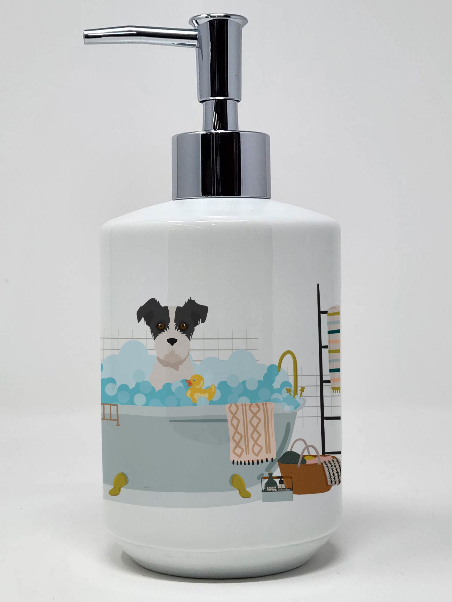 Black White Wirehair Jack Russell Terrier Ceramic Soap Dispenser Hand Soap Dispenser Pump Bottles for Bathroom Kitchen, Empty Re