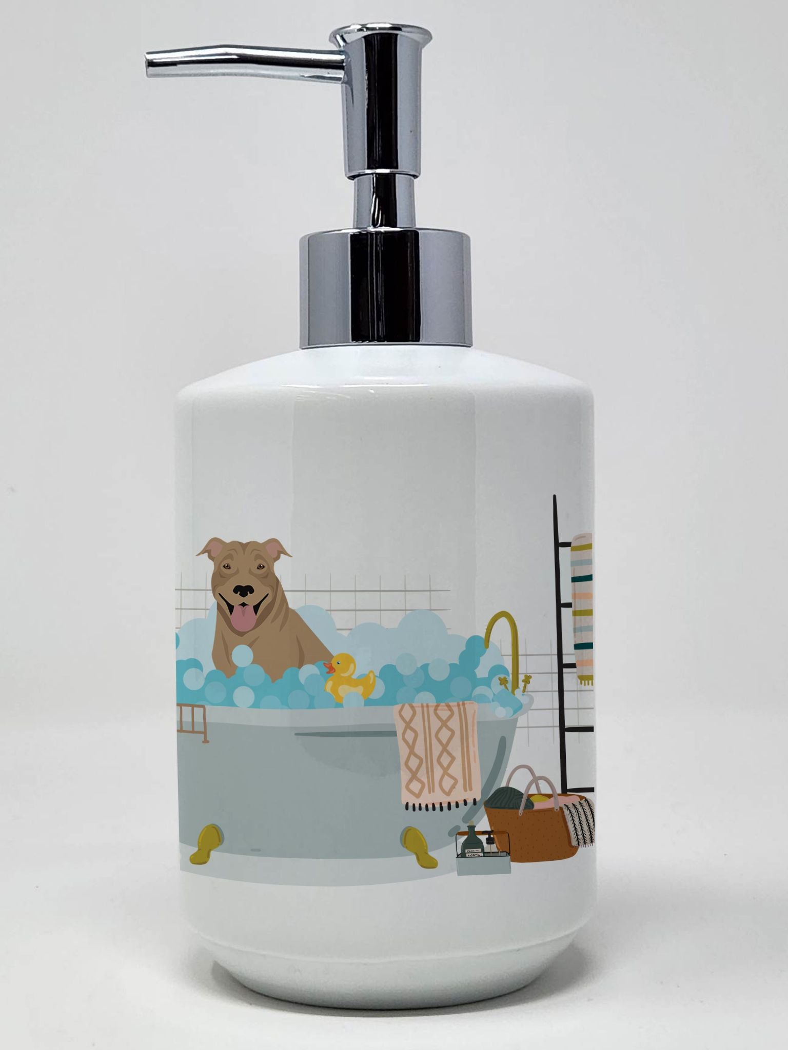 NEW Fawn Pit Bull Terrier Ceramic Soap Dispenser Hand Soap Dispenser Pump Bottles for Bathroom Kitchen, Empty Refillable Liquid 