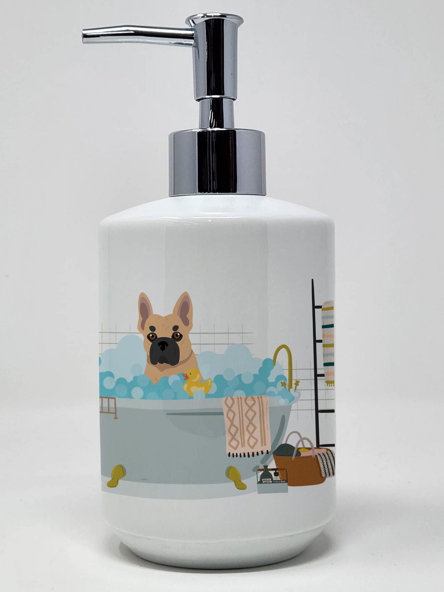 Fawn French Bulldog Ceramic Soap Dispenser Hand Soap Dispenser Pump Bottles for Bathroom Kitchen, Empty Refillable Liquid Soap C