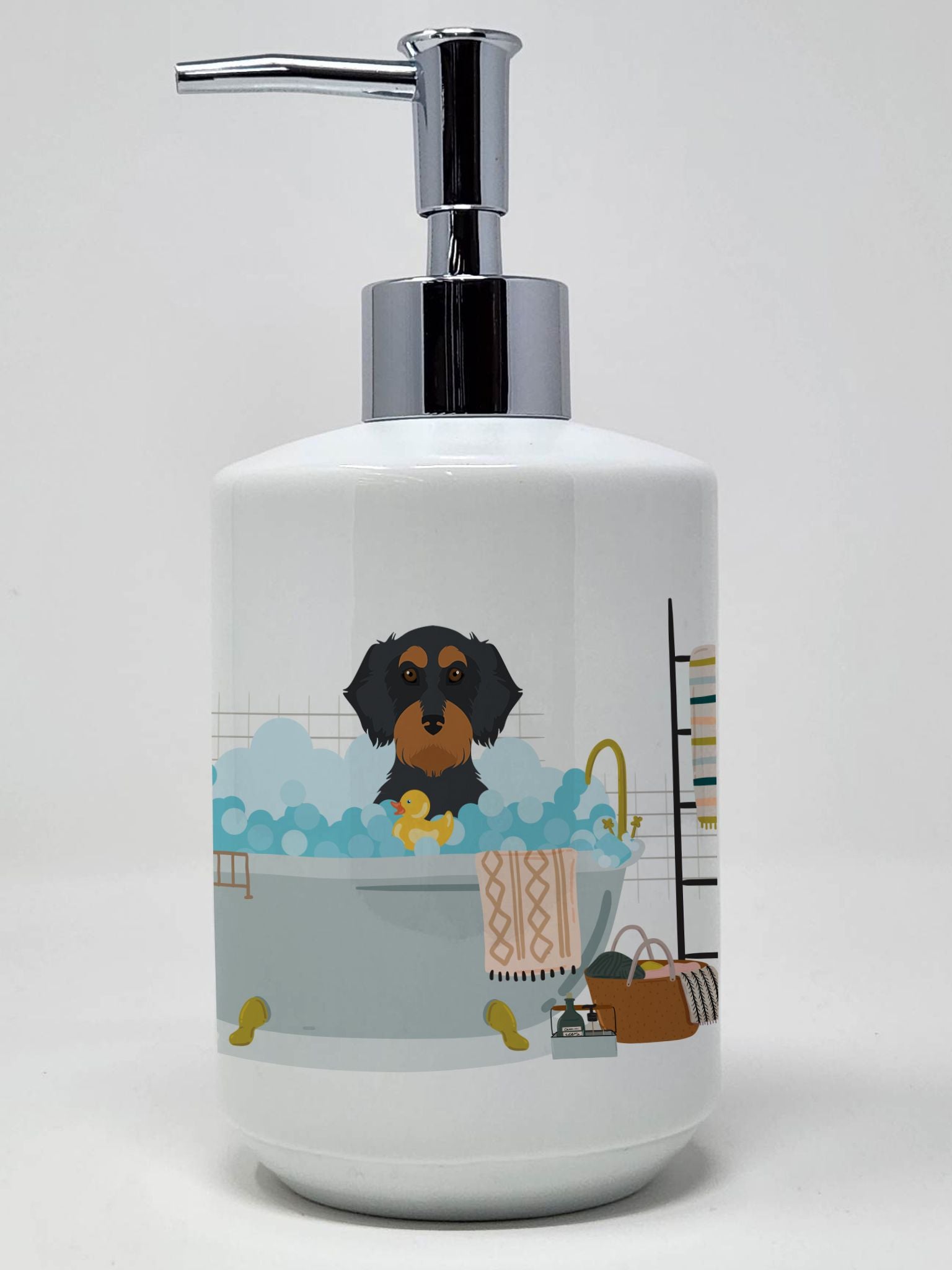 Wirehair Black and Tan Dachshund Ceramic Soap Dispenser Hand Soap Dispenser Pump Bottles for Bathroom Kitchen, Empty Refillable 