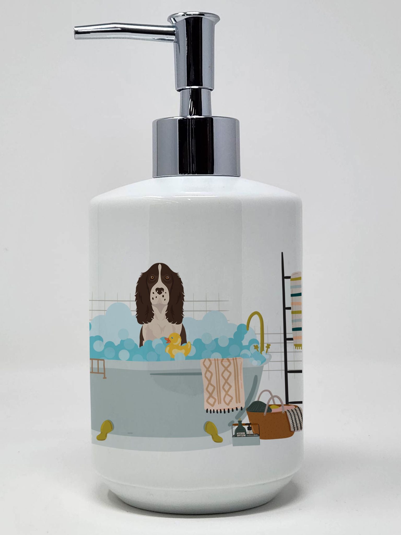 Liver English Springer Spaniel Ceramic Soap Dispenser Hand Soap Dispenser Pump Bottles for Bathroom Kitchen, Empty Refillable Li