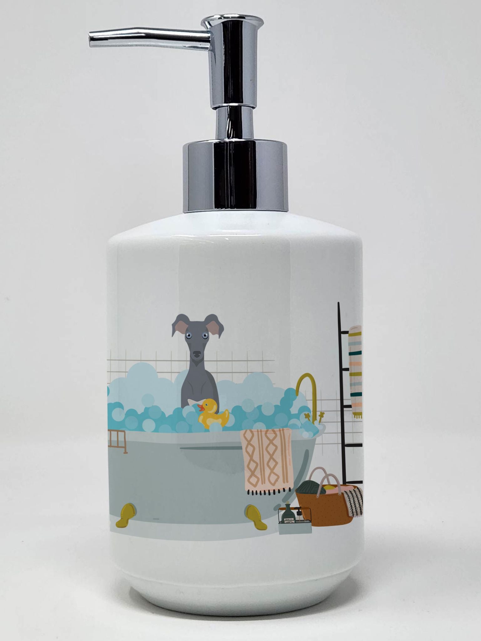 Gray Italian Greyhound Ceramic Soap Dispenser Hand Soap Dispenser Pump Bottles for Bathroom Kitchen, Empty Refillable Liquid Soa