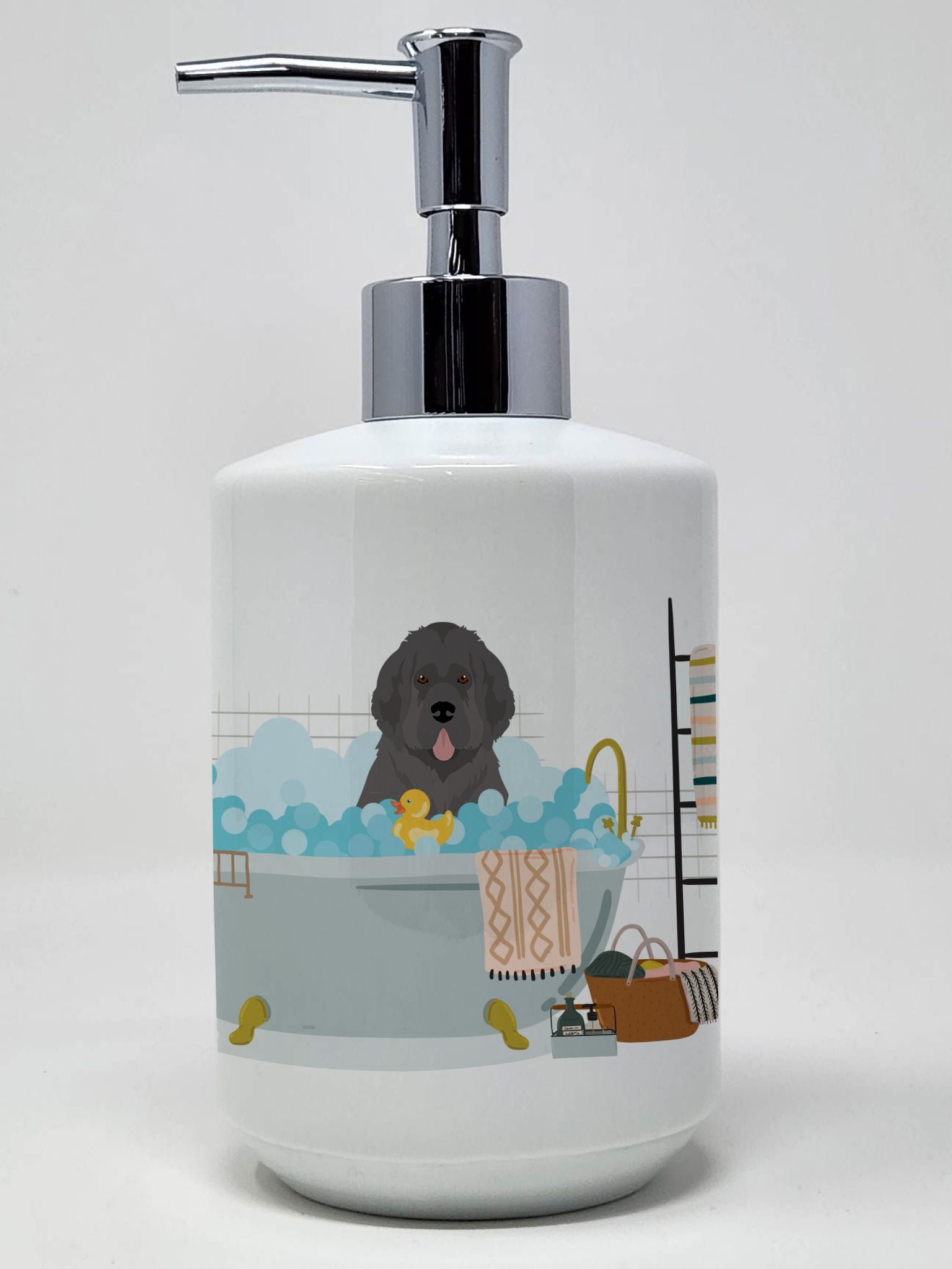 Grey Newfoundland Ceramic Soap Dispenser Hand Soap Dispenser Pump Bottles for Bathroom Kitchen, Empty Refillable Liquid Soap Con
