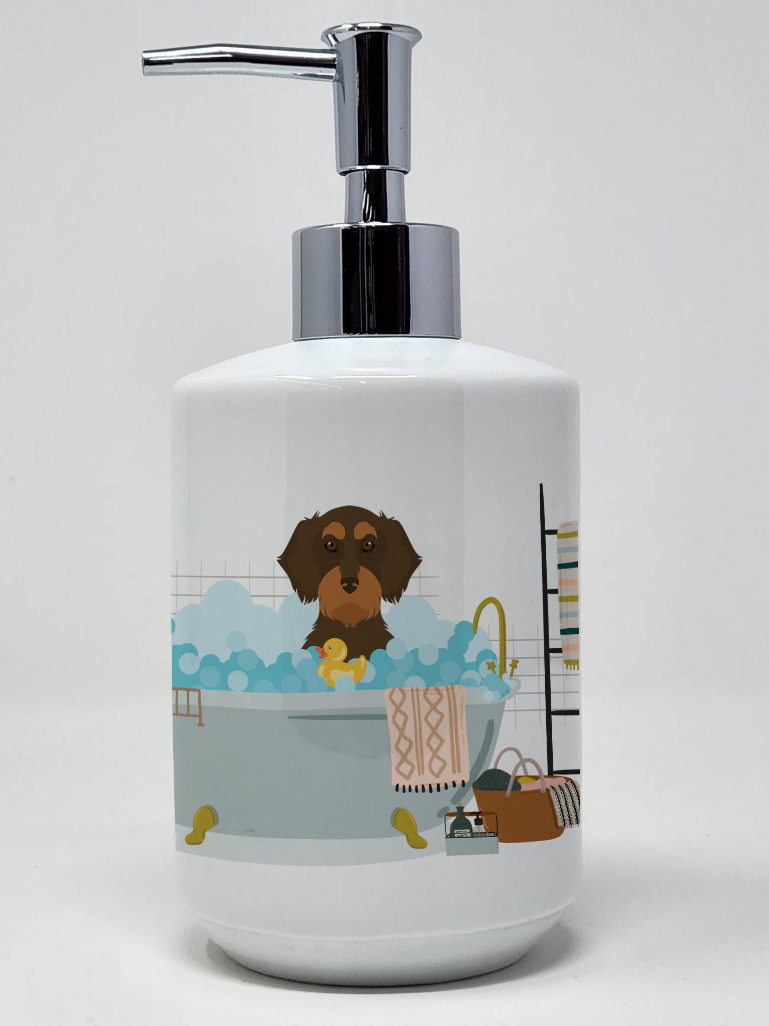 Wirehair Chocolate and Tan Dachshund Ceramic Soap Dispenser Hand Soap Dispenser Pump Bottles for Bathroom Kitchen, Empty Refilla