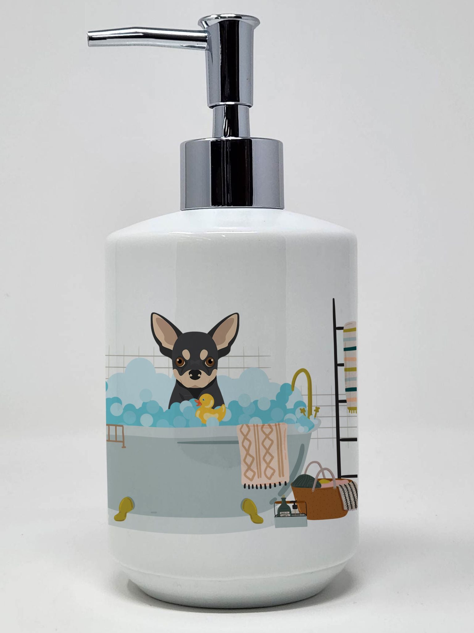 Black and Cream Chihuahua Ceramic Soap Dispenser Hand Soap Dispenser Pump Bottles for Bathroom Kitchen, Empty Refillable Liquid 