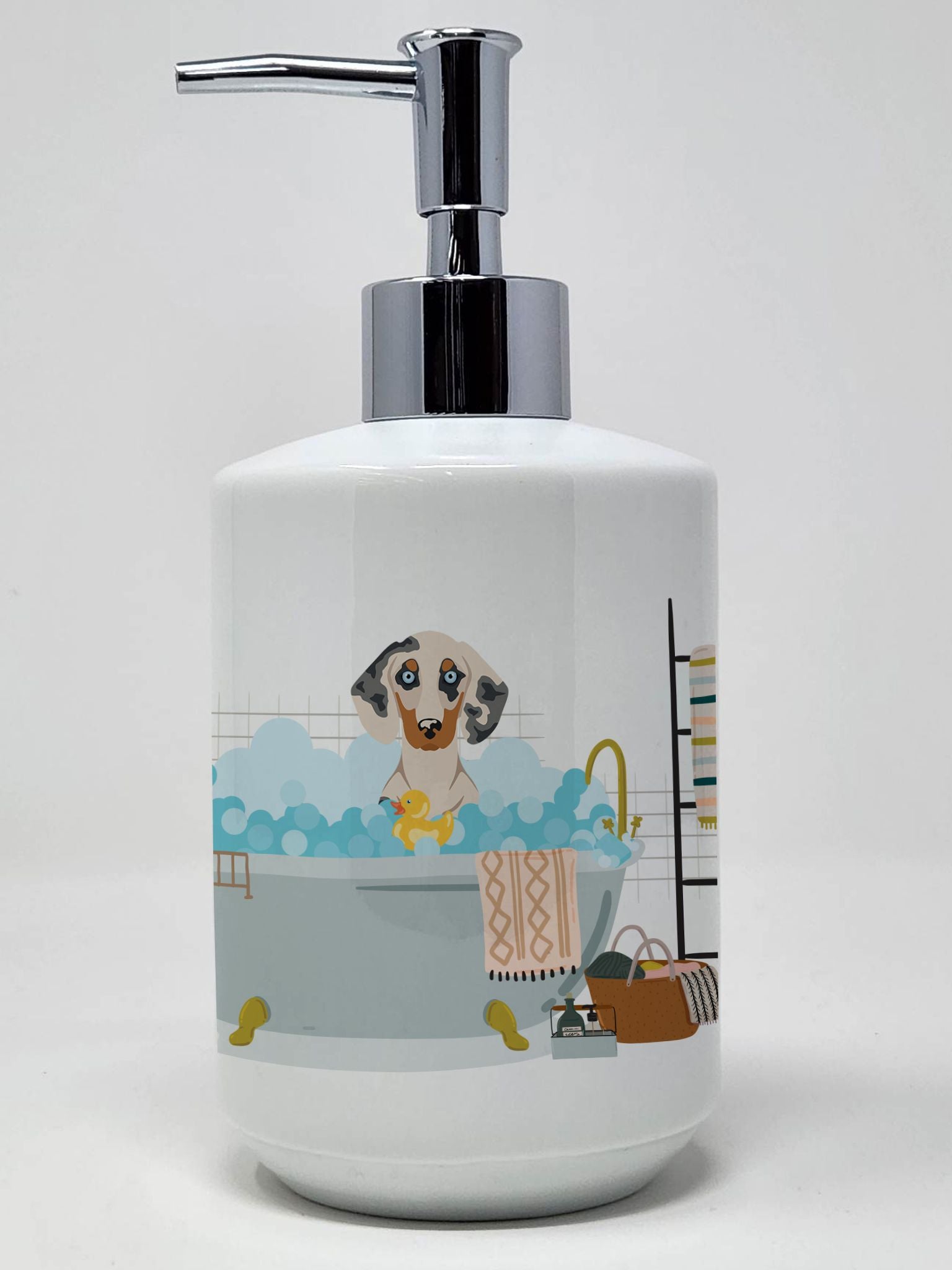 Cream Dapple Dachshund Ceramic Soap Dispenser Hand Soap Dispenser Pump Bottles for Bathroom Kitchen, Empty Refillable Liquid Soa