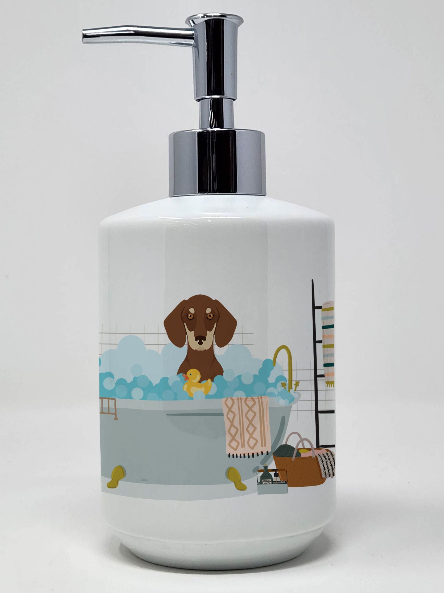 Chocolate and Cream Dachshund Ceramic Soap Dispenser Hand Soap Dispenser Pump Bottles for Bathroom Kitchen, Empty Refillable Liq