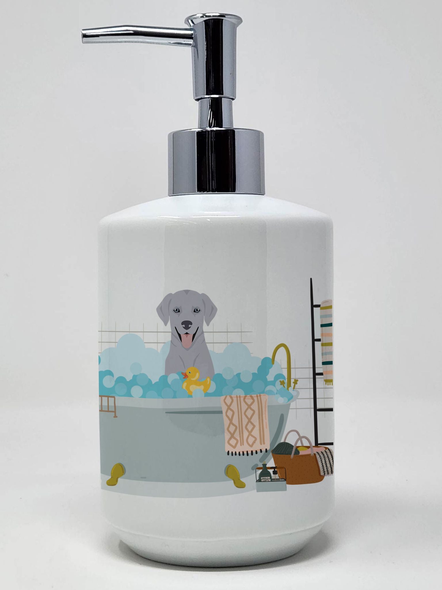 Silver Labrador Retriever Ceramic Soap Dispenser Hand Soap Dispenser Pump Bottles for Bathroom Kitchen, Empty Refillable Liquid 