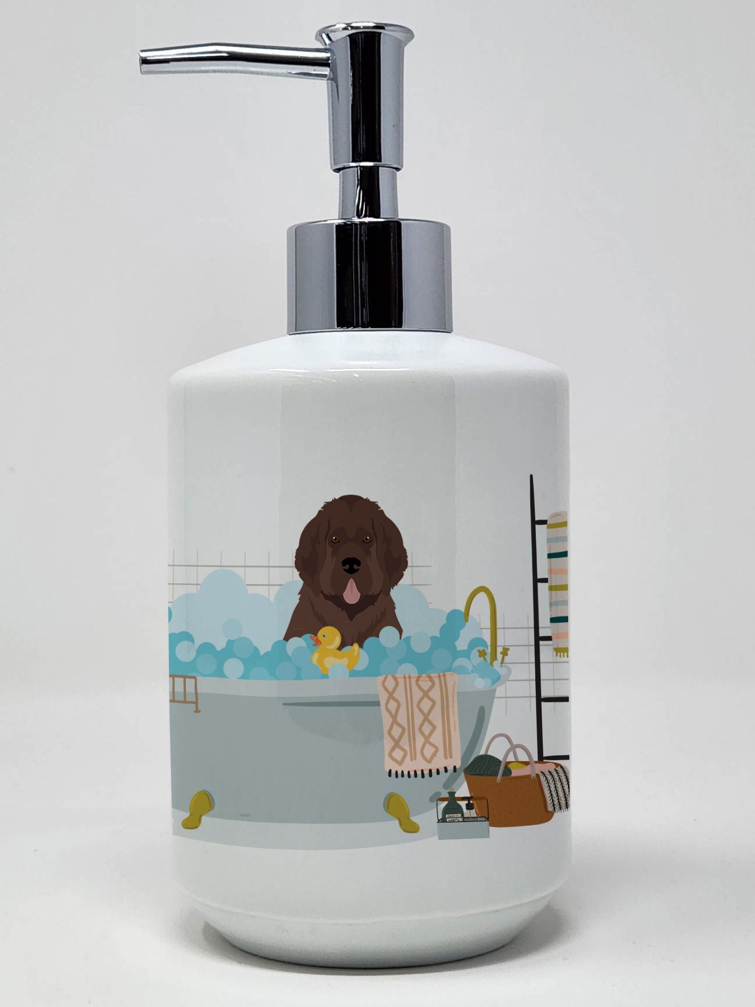 Brown Newfoundland Ceramic Soap Dispenser Hand Soap Dispenser Pump Bottles for Bathroom Kitchen, Empty Refillable Liquid Soap Co