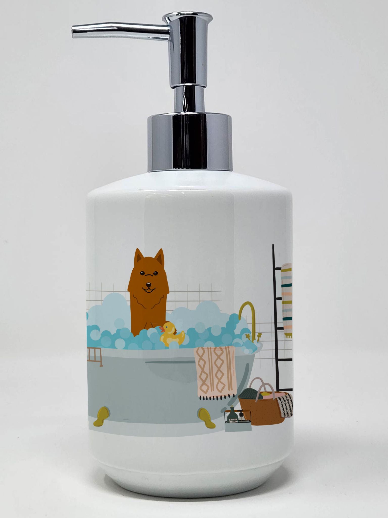 Karelian Bear Dog in Bathtub Ceramic Soap Dispenser Hand Soap Dispenser Pump Bottles for Bathroom Kitchen, Empty Refillable Liqu