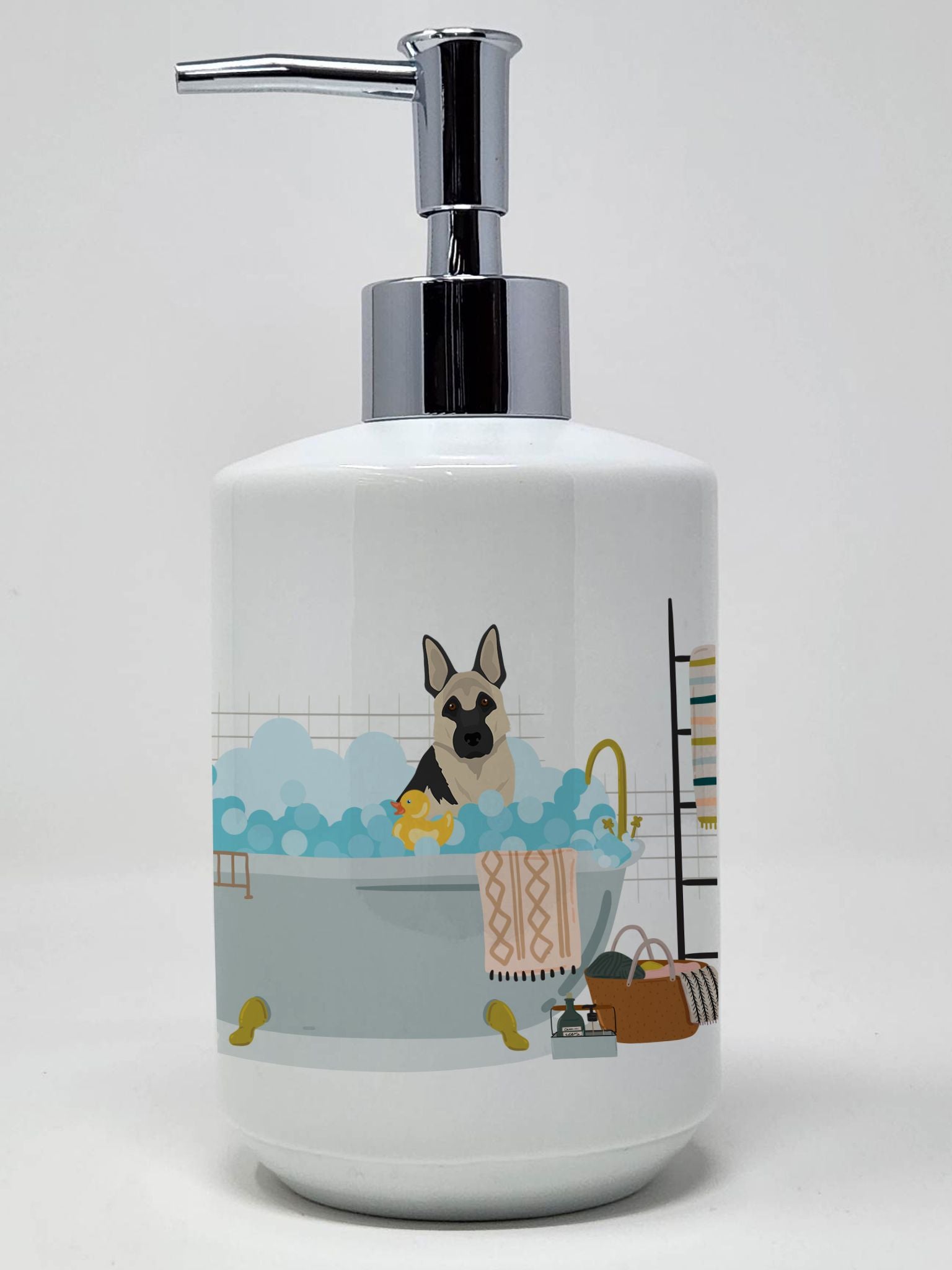 Black and Silver German Shepherd Ceramic Soap Dispenser Hand Soap Dispenser Pump Bottles for Bathroom Kitchen, Empty Refillable 