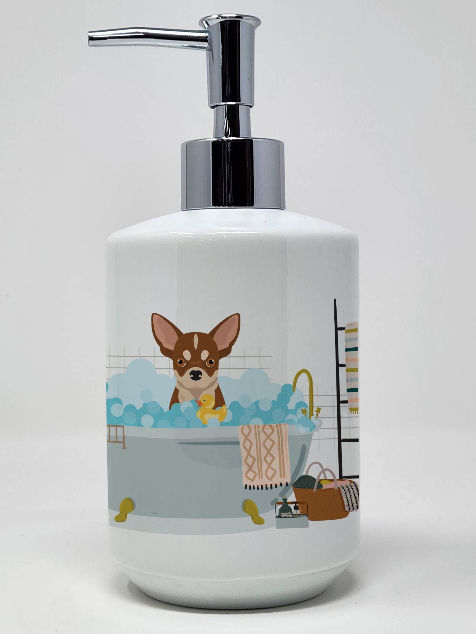 Red and White Chihuahua Ceramic Soap Dispenser Hand Soap Dispenser Pump Bottles for Bathroom Kitchen, Empty Refillable Liquid So