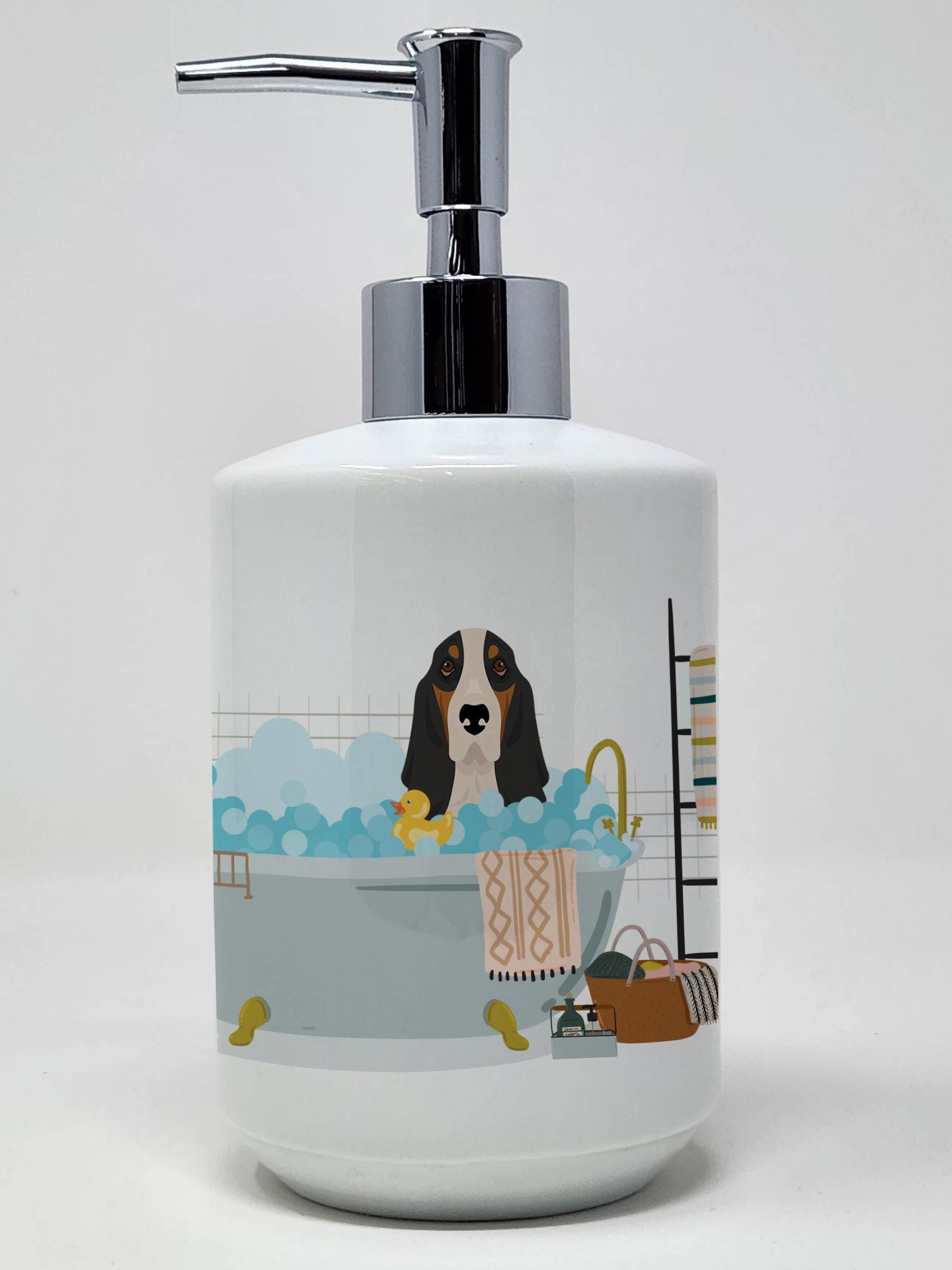 Black Tricolor Basset Hound Ceramic Soap Dispenser Hand Soap Dispenser Pump Bottles for Bathroom Kitchen, Empty Refillable Liqui