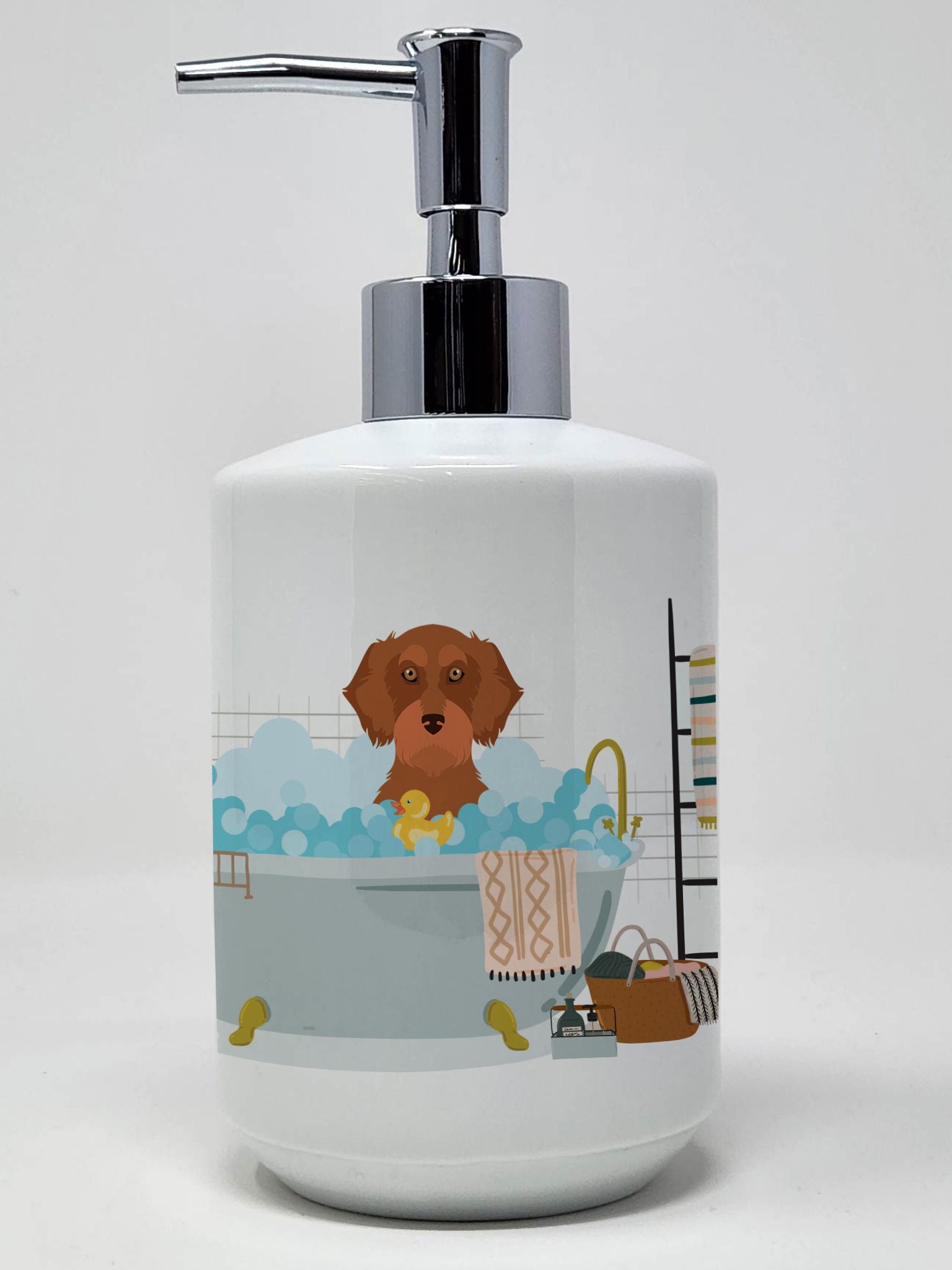 Wirehair Red Dachshund Ceramic Soap Dispenser Hand Soap Dispenser Pump Bottles for Bathroom Kitchen, Empty Refillable Liquid Soa