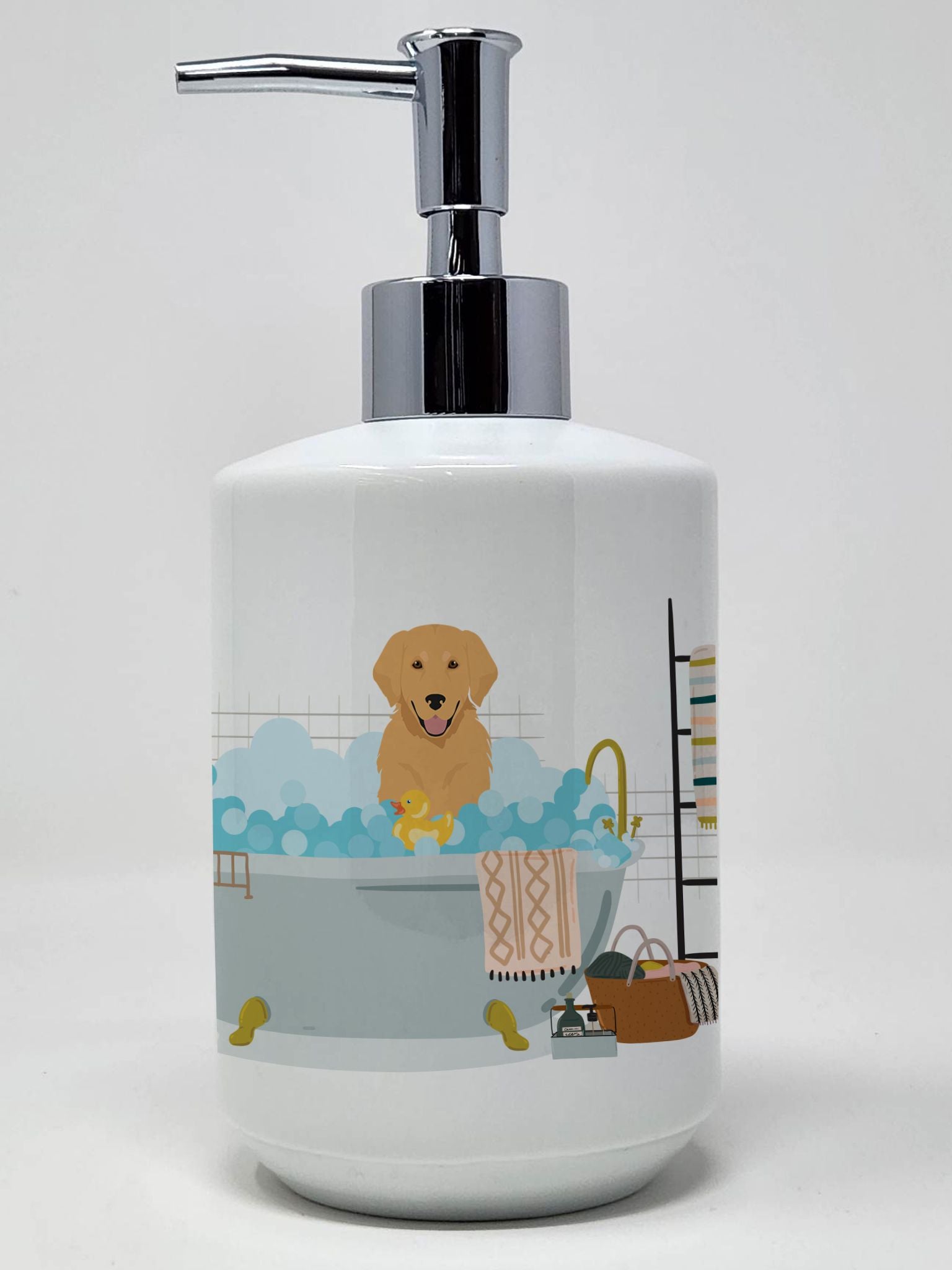 Gold Golden Retriever Ceramic Soap Dispenser Hand Soap Dispenser Pump Bottles for Bathroom Kitchen, Empty Refillable Liquid Soap