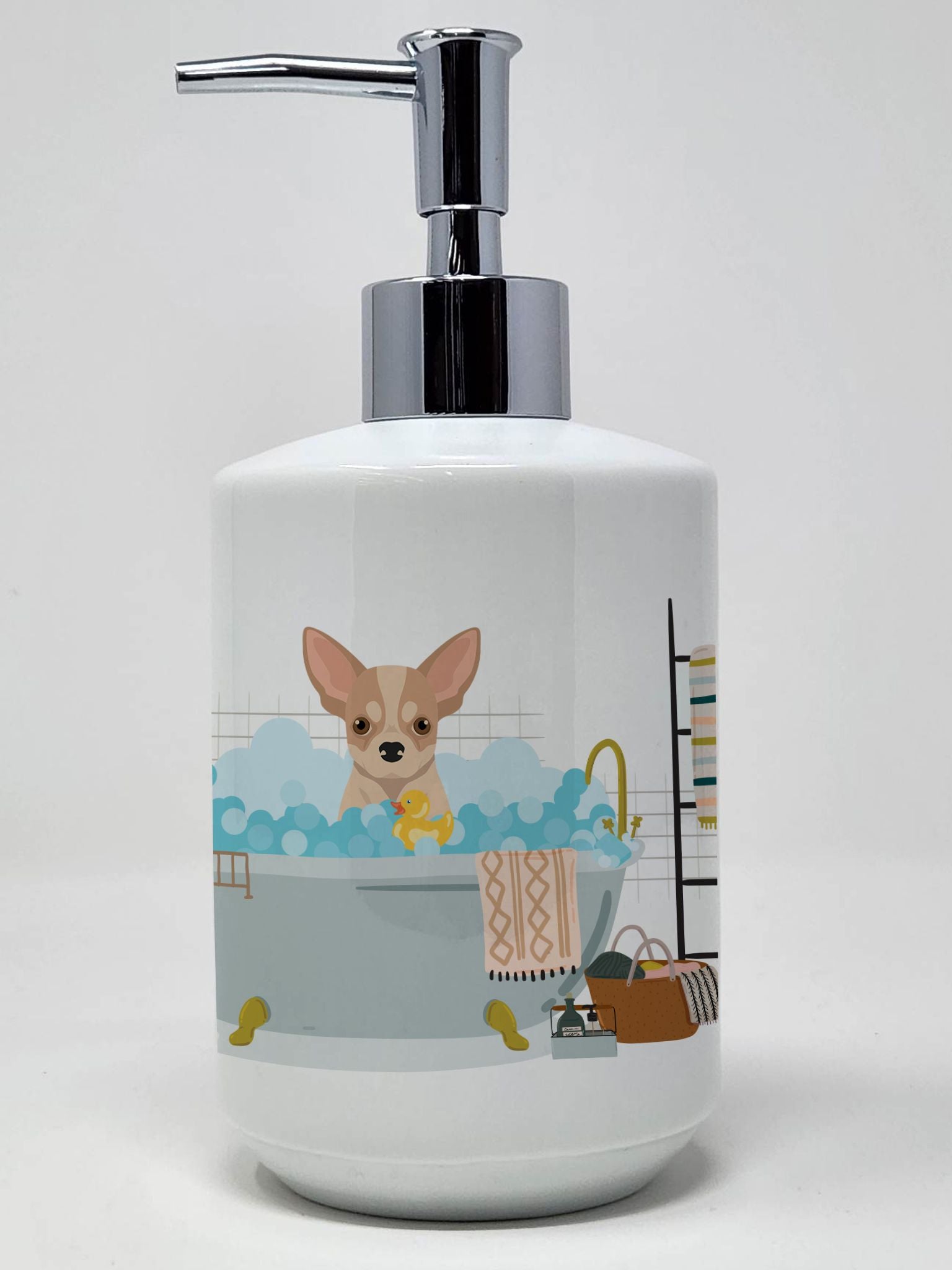 Fawn and White Chihuahua Ceramic Soap Dispenser Hand Soap Dispenser Pump Bottles for Bathroom Kitchen, Empty Refillable Liquid S