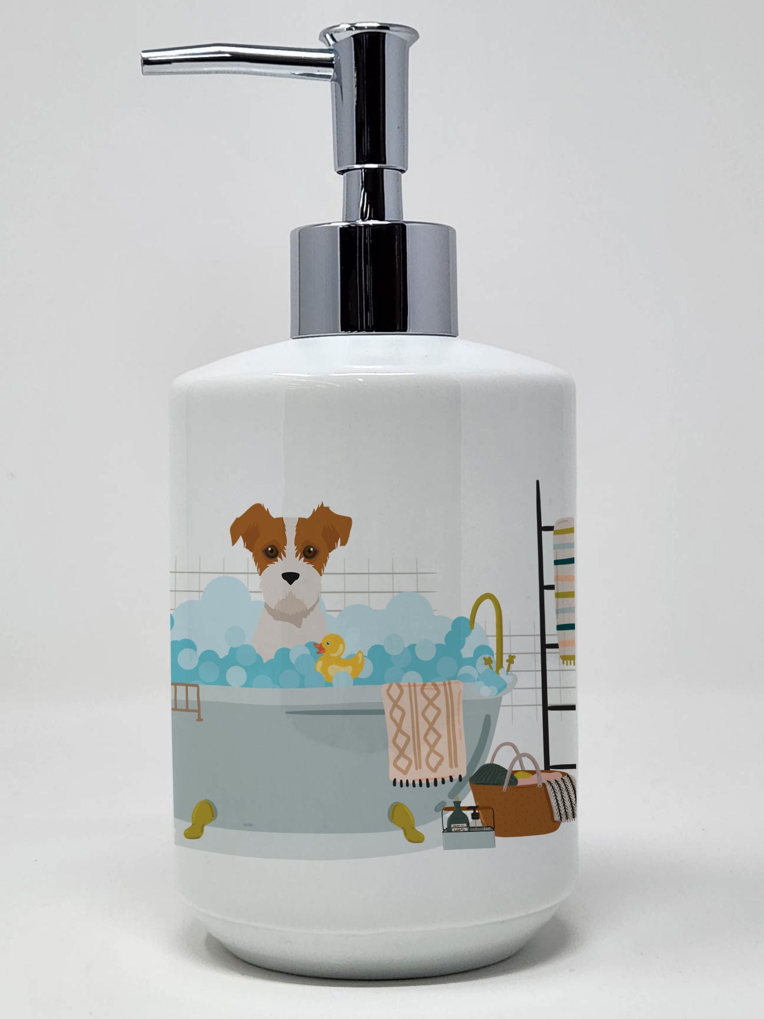 Brown White Wirehair Jack Russell Terrier Ceramic Soap Dispenser Hand Soap Dispenser Pump Bottles for Bathroom Kitchen, Empty Re