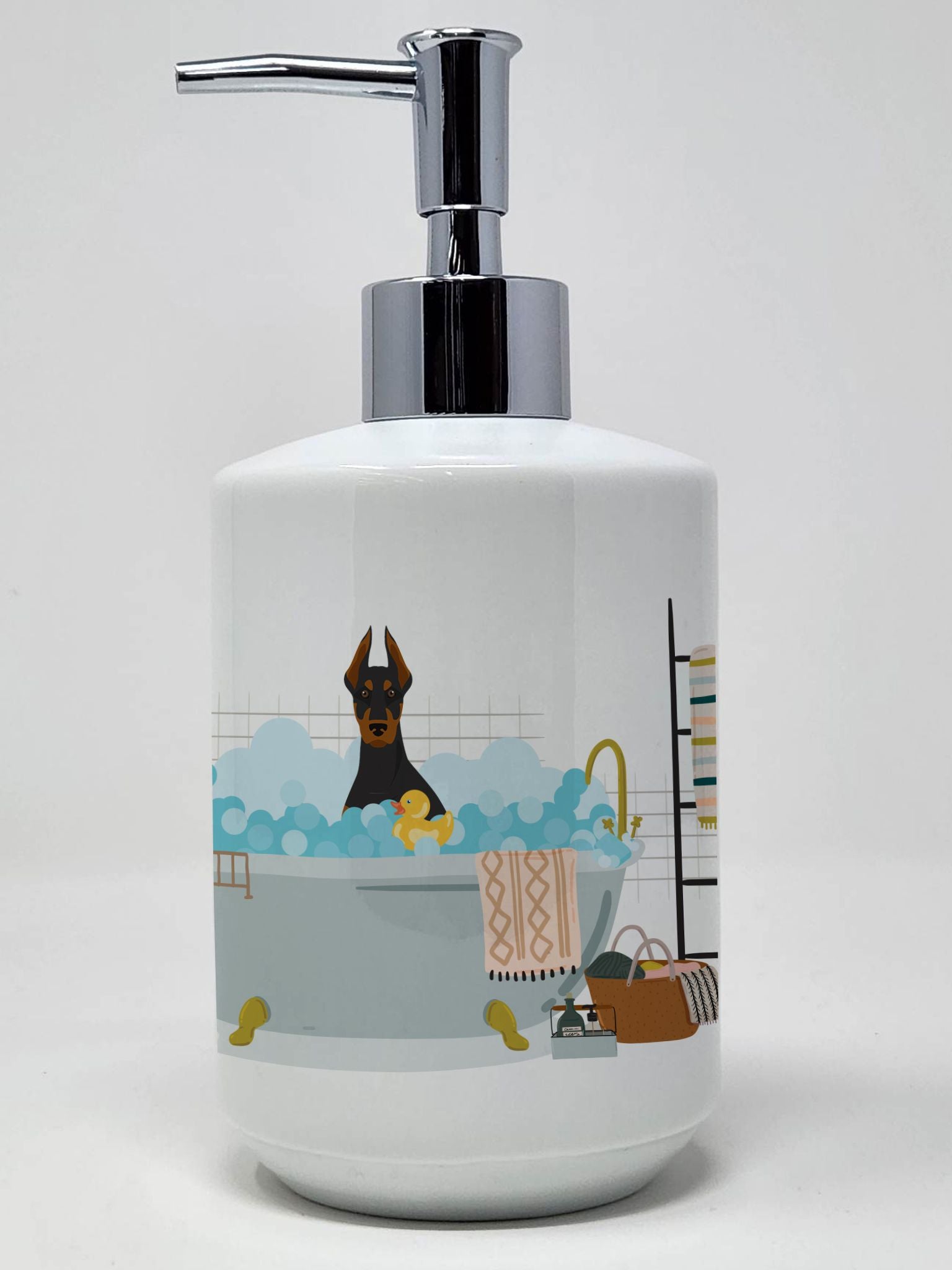 Black and Tan Doberman Pinscher Ceramic Soap Dispenser Hand Soap Dispenser Pump Bottles for Bathroom Kitchen, Empty Refillable L