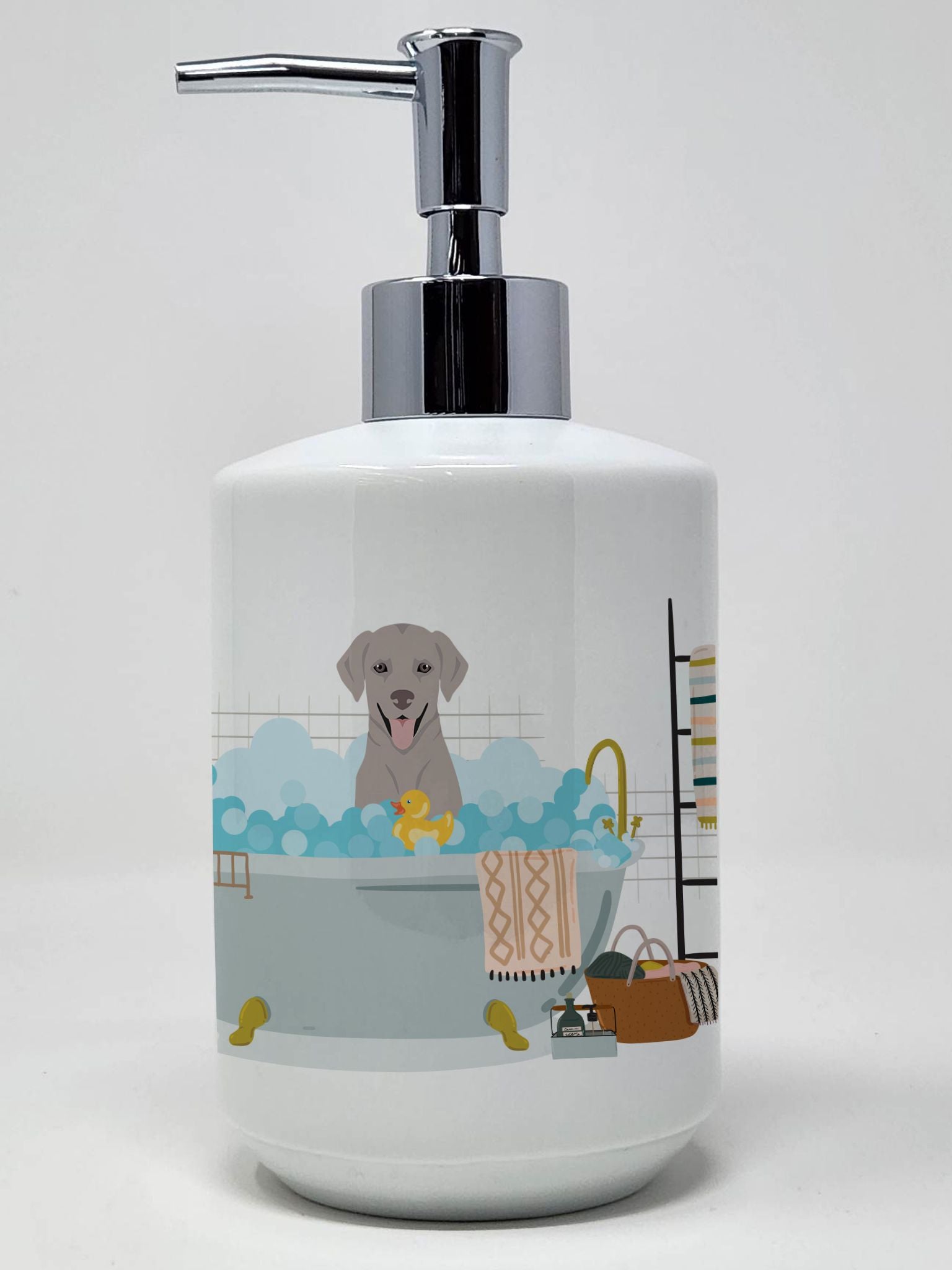 Gray Labrador Retriever Ceramic Soap Dispenser Hand Soap Dispenser Pump Bottles for Bathroom Kitchen, Empty Refillable Liquid So